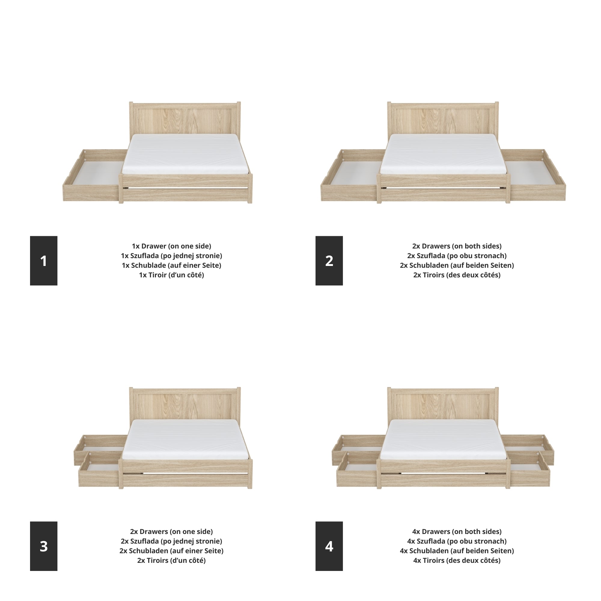 Tweepersoonsbed gewit eiken met lade in slaapkamer – Scandinavische inrichting