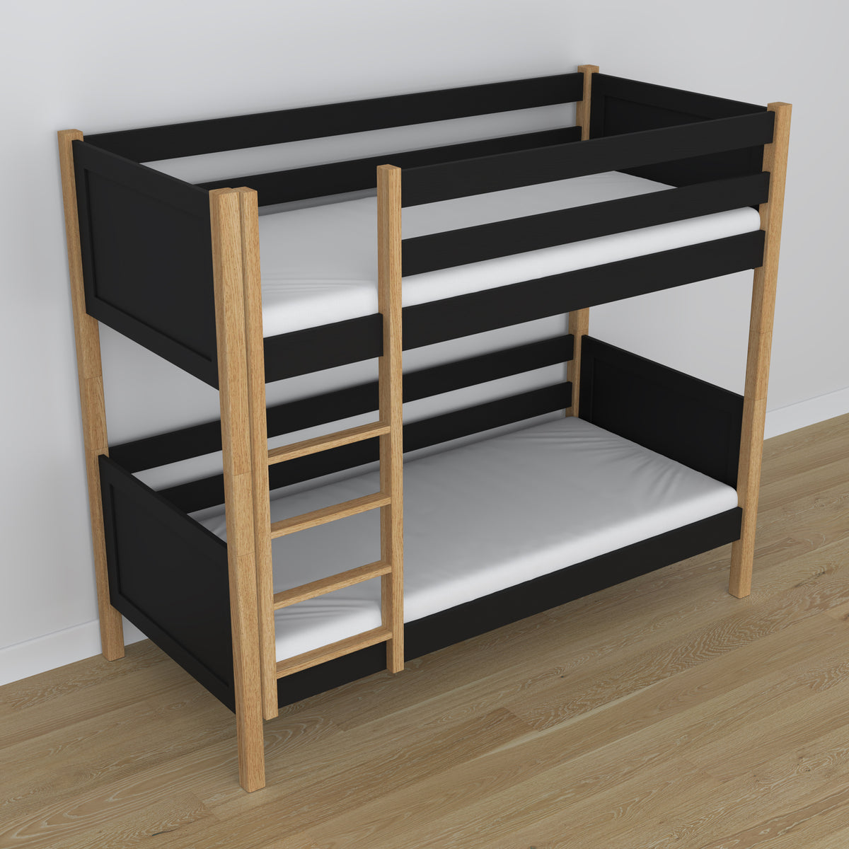 Stapelbed zwart-eiken in de kinderkamer – scandi inrichting, houten