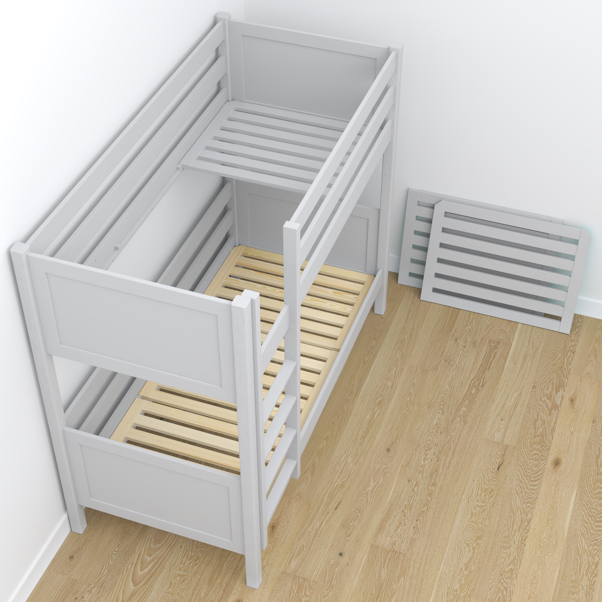 Stapelbed met matraslade grijs van hout – massief hout, scandi stijl