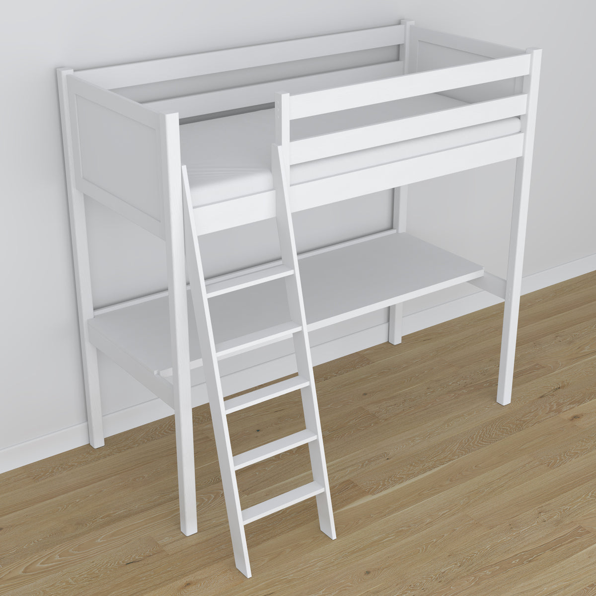 Lit mezzanine blanc en bois – vue du dessus na chambre, Nizio