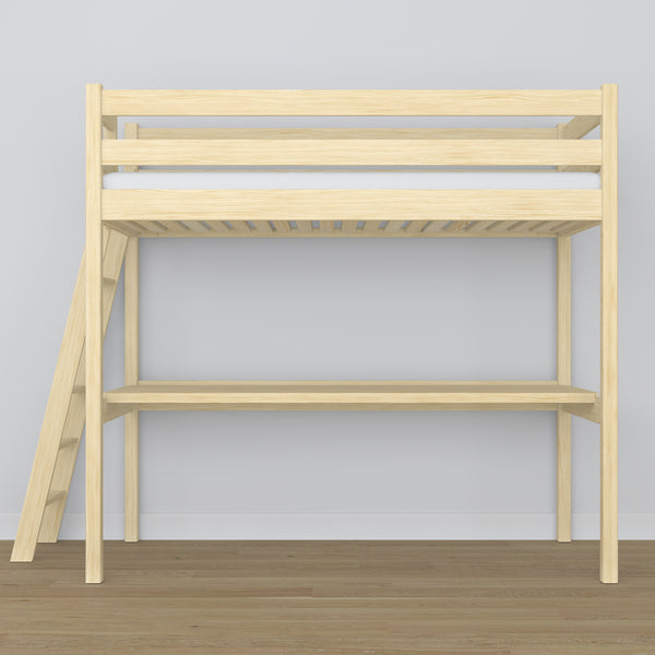 Lit mezzanine pin incolore avec bureau – espace d'apprentissage sous la chambre, en bois