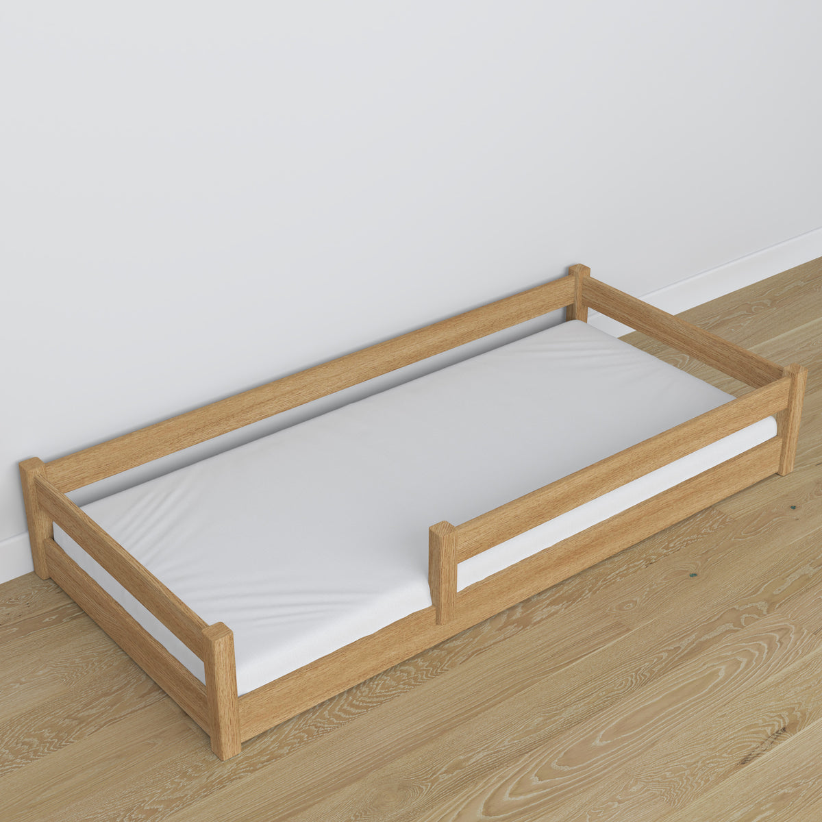 Laag bed naturel eiken van eiken – afmetingen en schema, Nizio