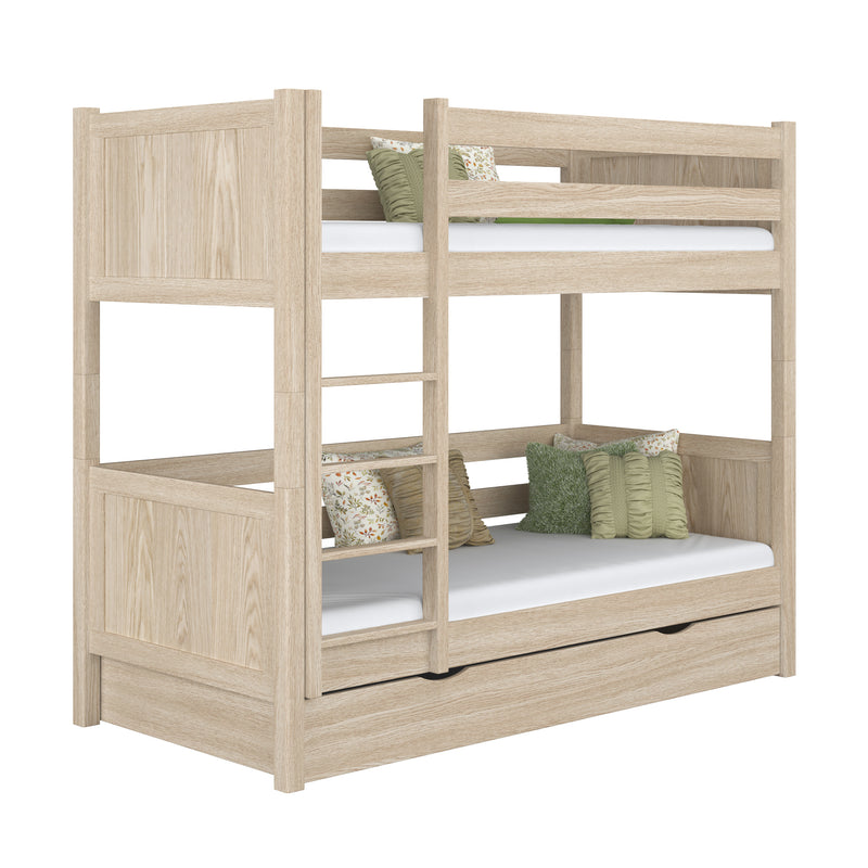 Stapelbed met lade eiken gewit eiken – kinderkamer, massief hout, Scandinavische stijl