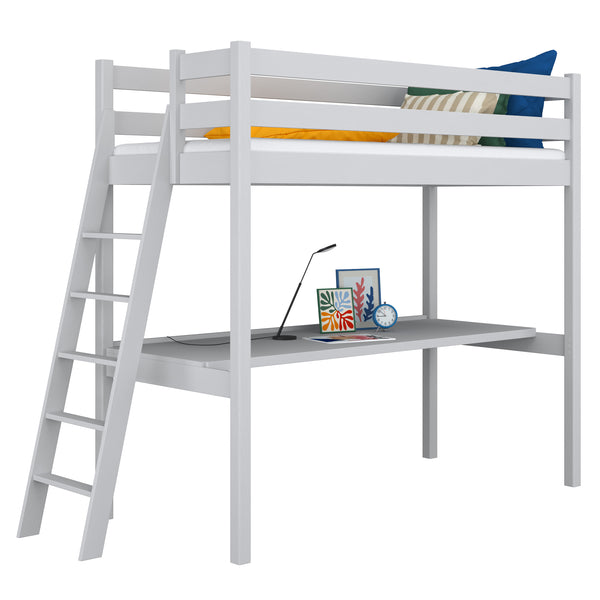 Lit mezzanine avec bureau en bois gris – chambre d'enfant, scandinave Nizio