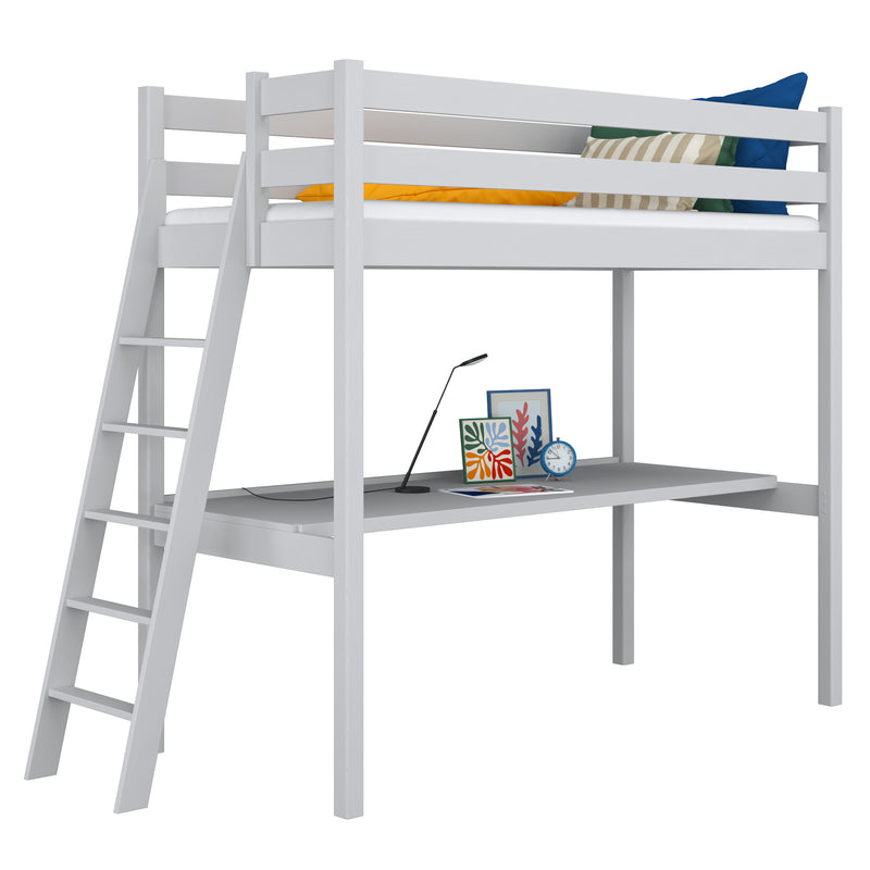Hoogslaperbed met bureau houten grijs – kinderkamer, scandi Nizio