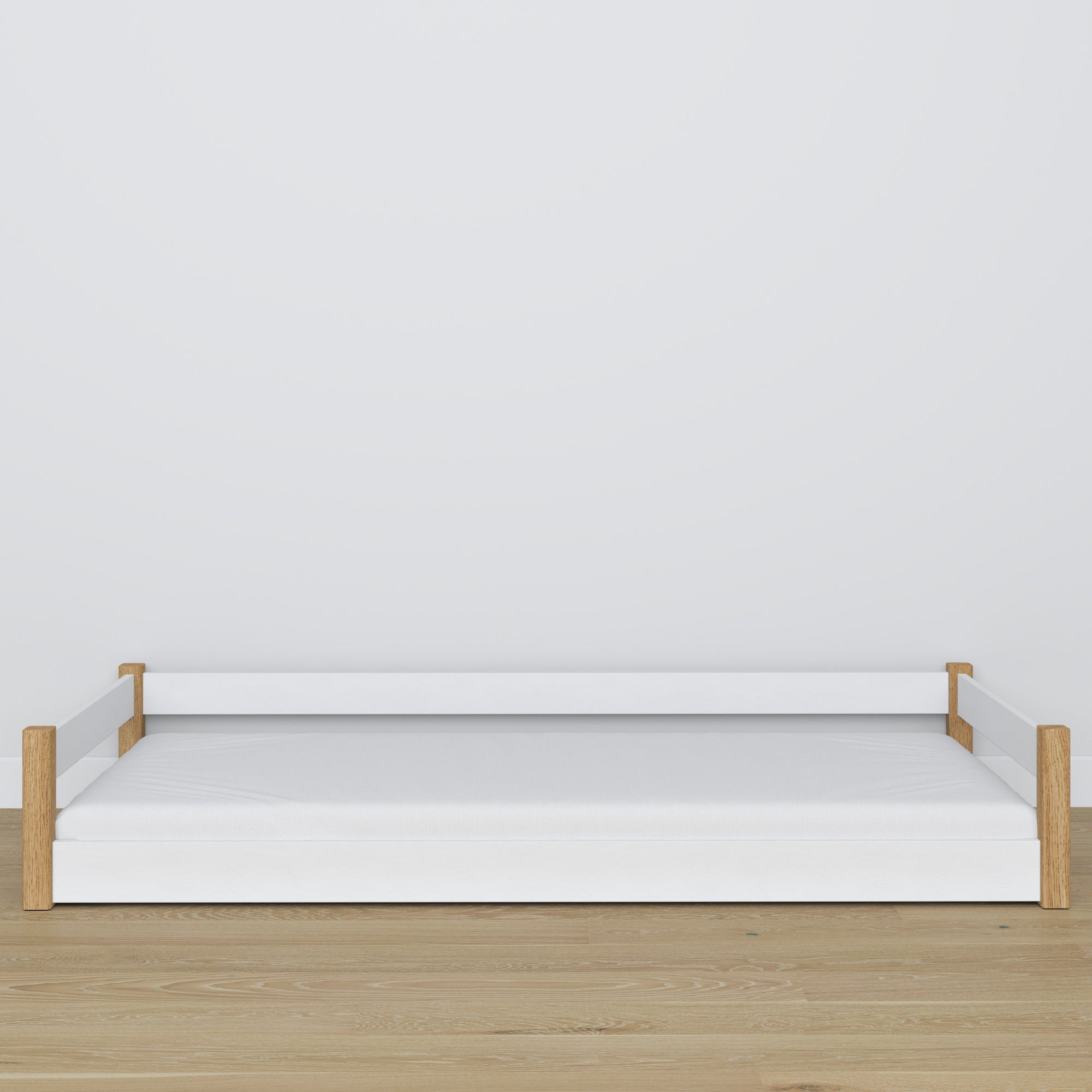 Wooden low bed N02 white / oak