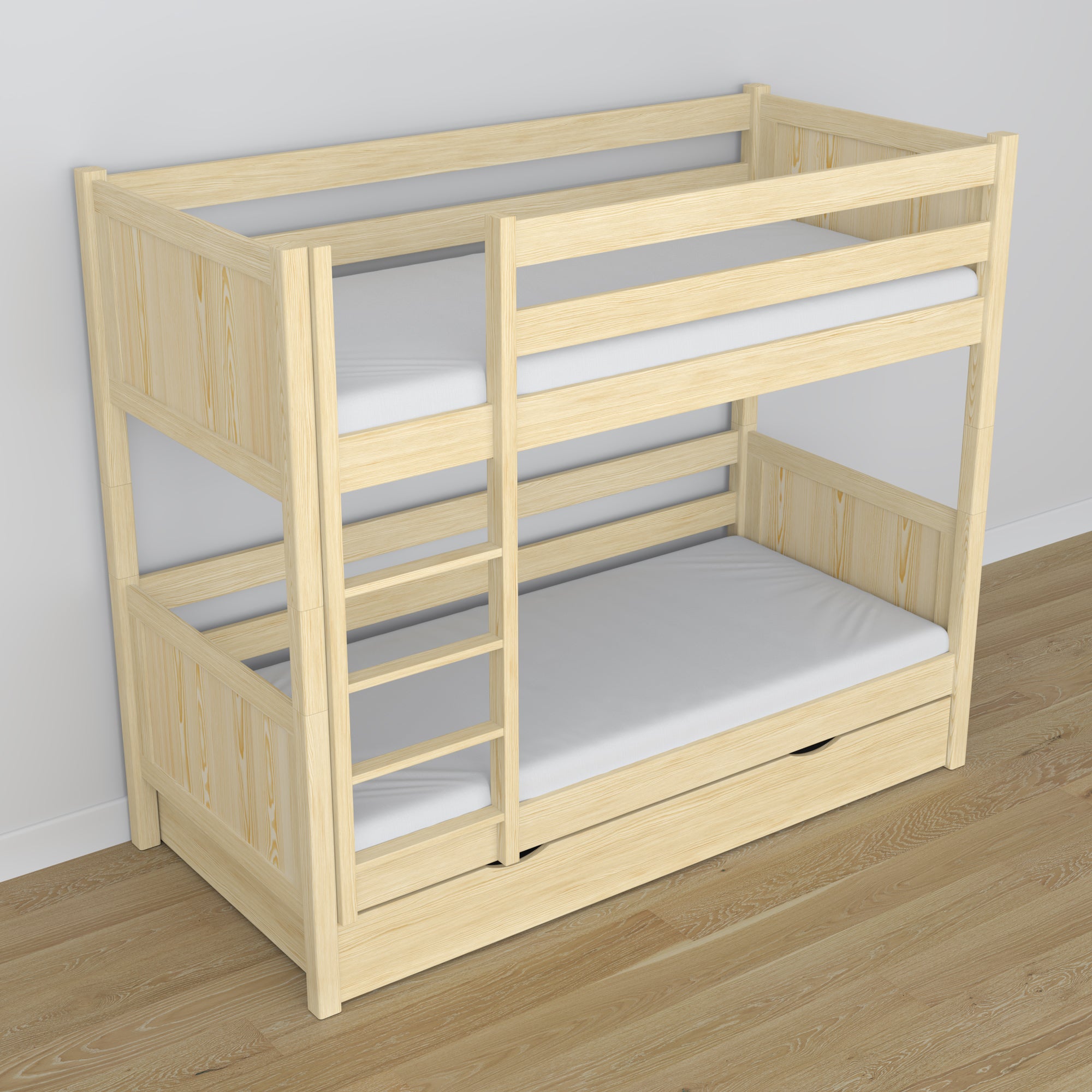 Stapelbed transparant grenen voor kinderen – twee slaapplekken en lade, houten