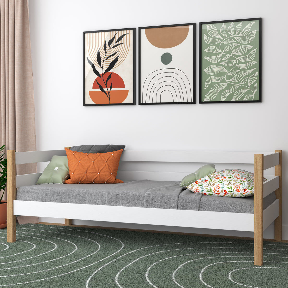 Slaapbank wit-eiken in kinderkamer – Scandinavische inrichting, houten