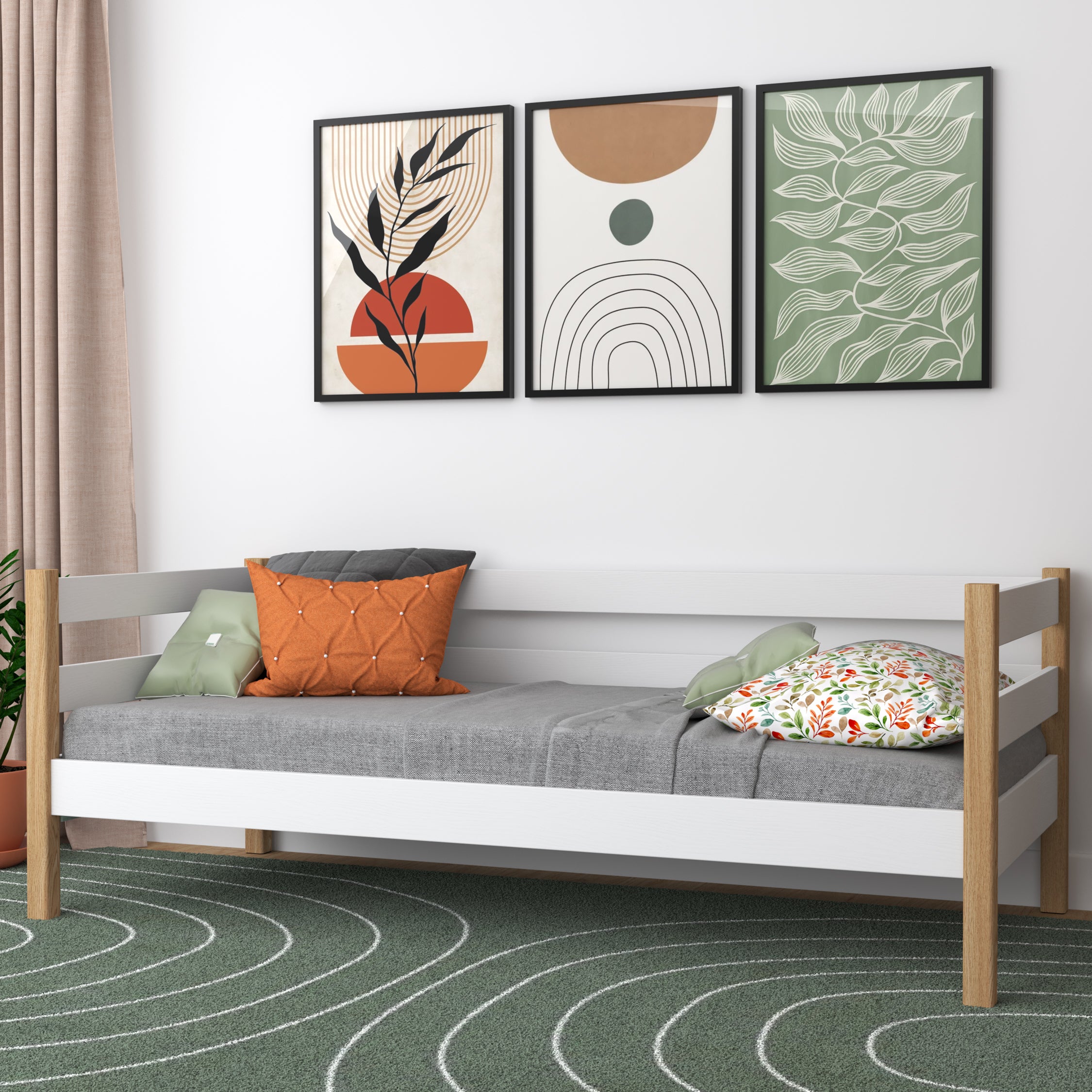 Slaapbank wit-eiken in kinderkamer – Scandinavische inrichting, houten