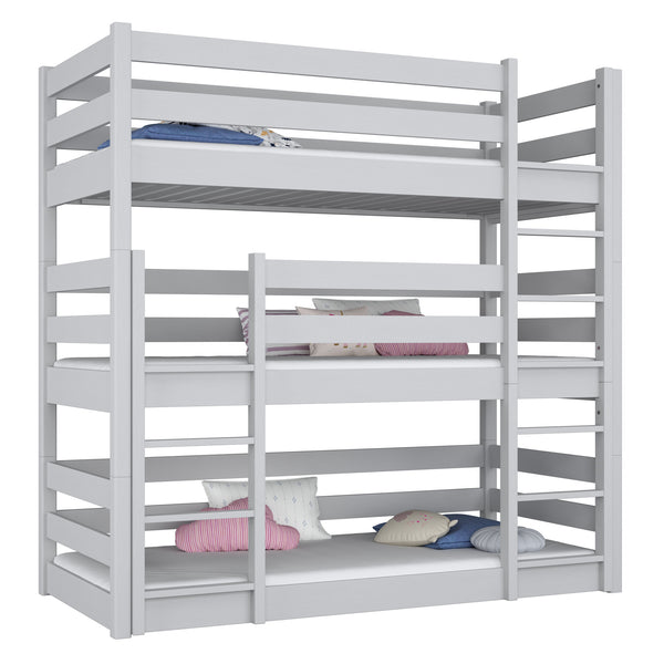 Triple bunk bed wooden grey – three sleeping places, scandi children’s room