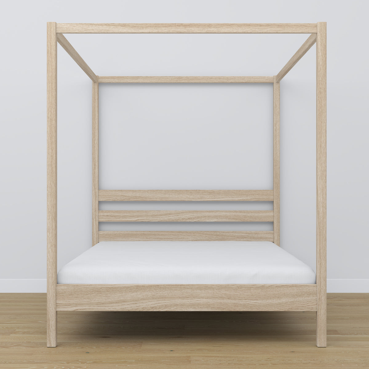 Tweepersoonsbed met hemel eiken gewit eiken – hoofdeinde en frame, close-up