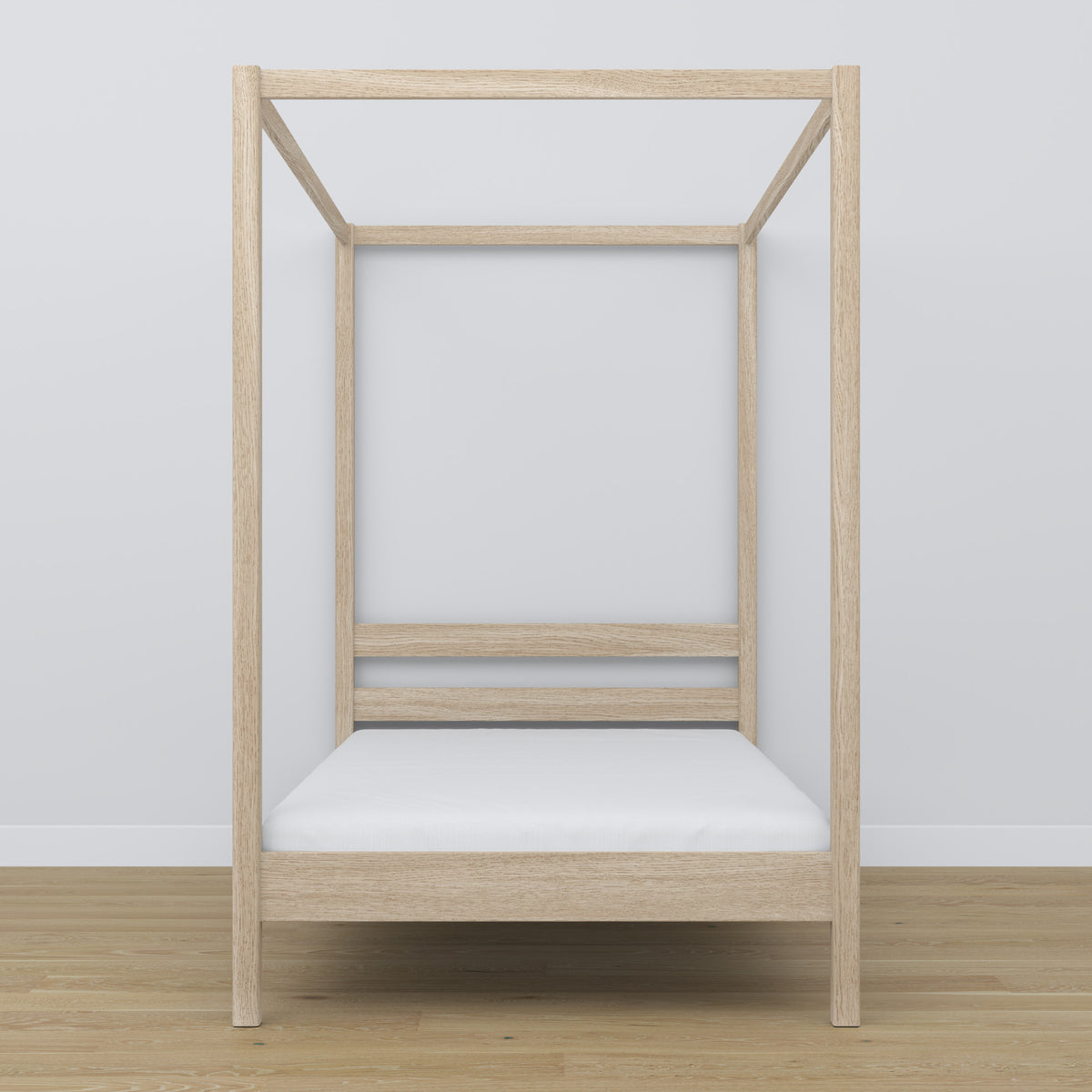 Hemelbed eikenhouten gewit eiken – close-up op hemel en hoofdeinde