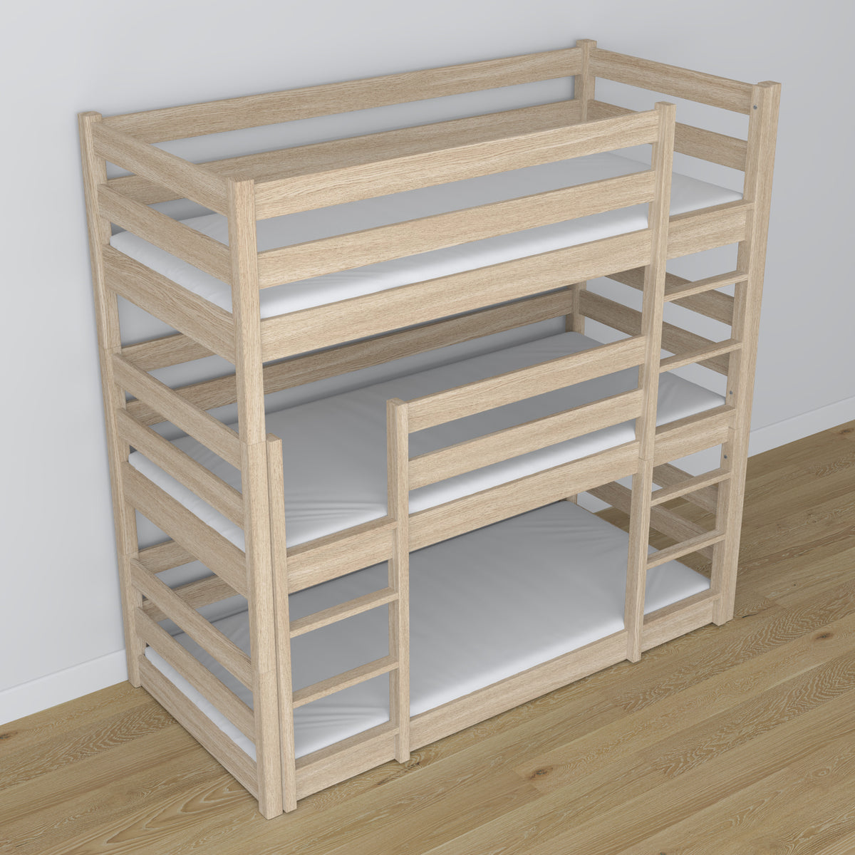 Drielaags stapelbed gewit eiken in kinderkamer – scandi inrichting, Nizio