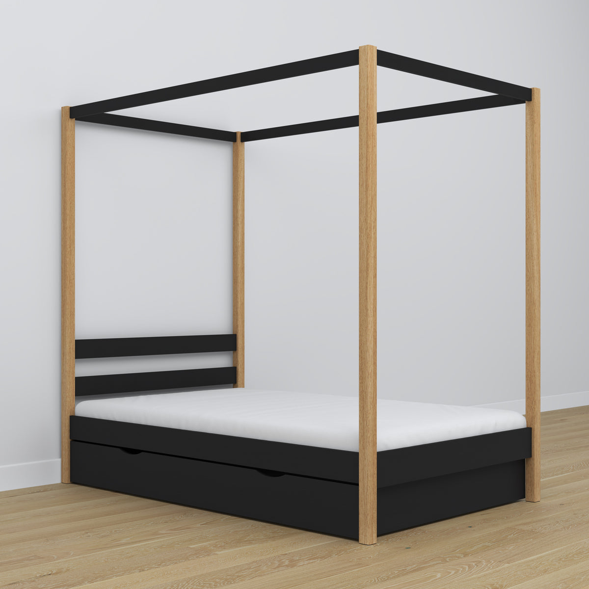 Houten hemelbed zwart-eiken – decoratief frame, kinderkamer