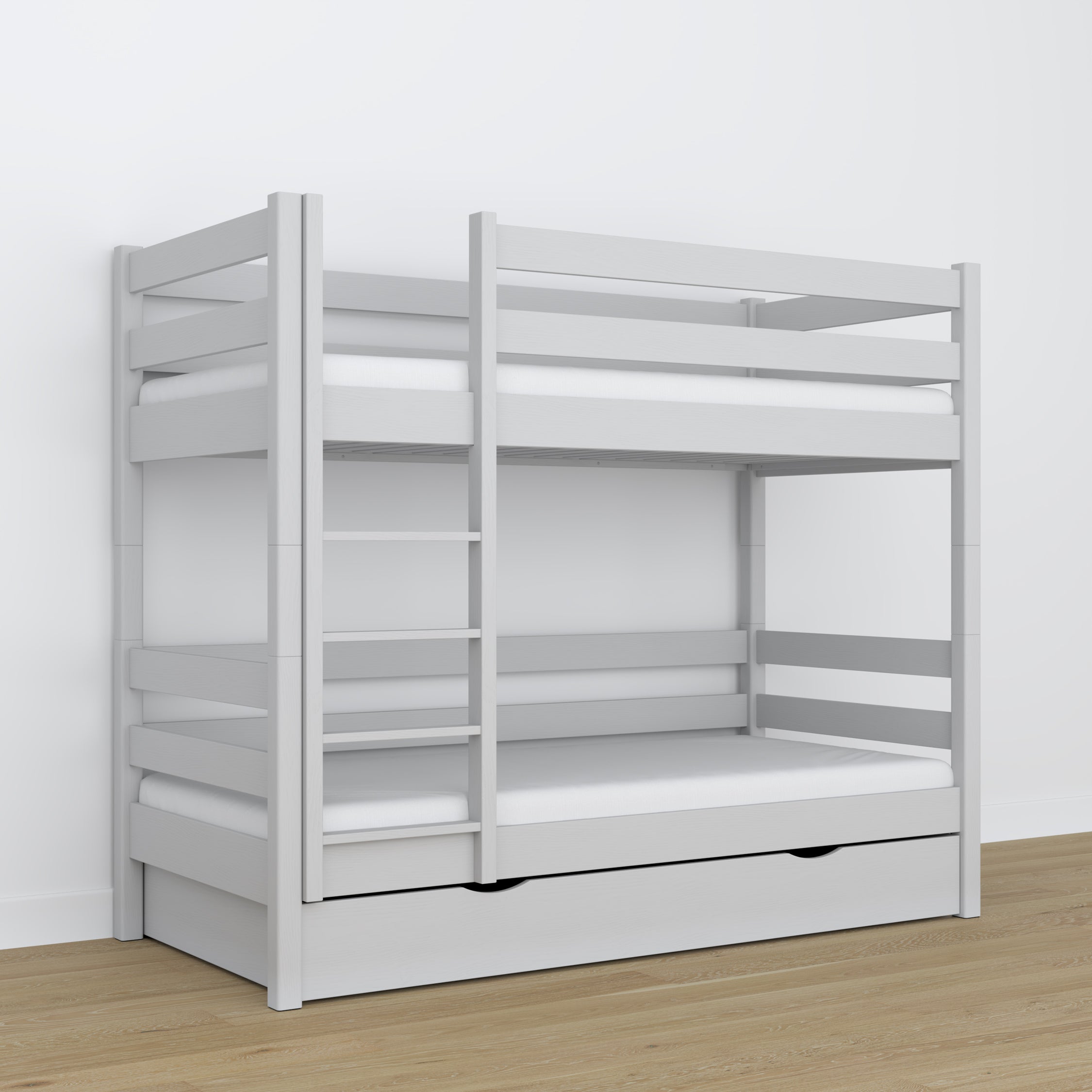 Stapelbed grijs – houten lattenbodem, zijaanzicht