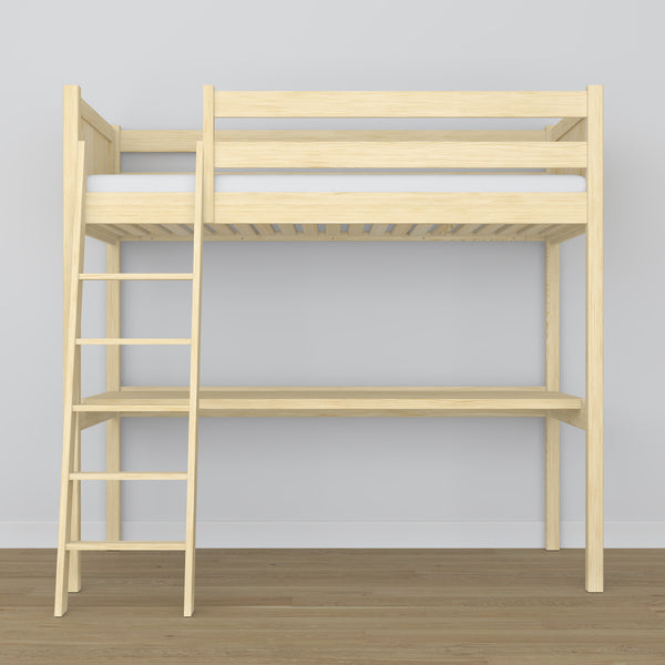 Lit mezzanine pin incolore avec bureau – espace d'apprentissage sous la chambre, en bois