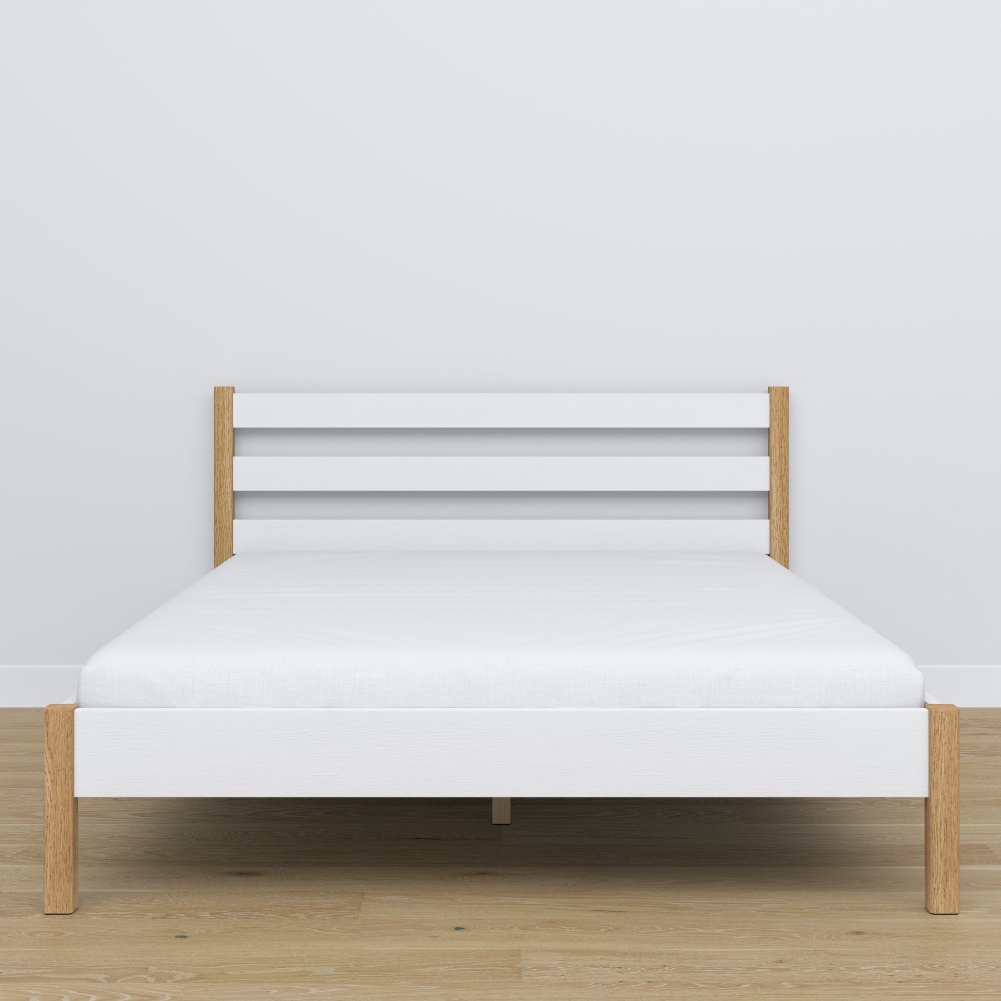 Tweepersoonsbed houten wit-eiken – zijaanzicht, proporties en vorm, slaapkamer