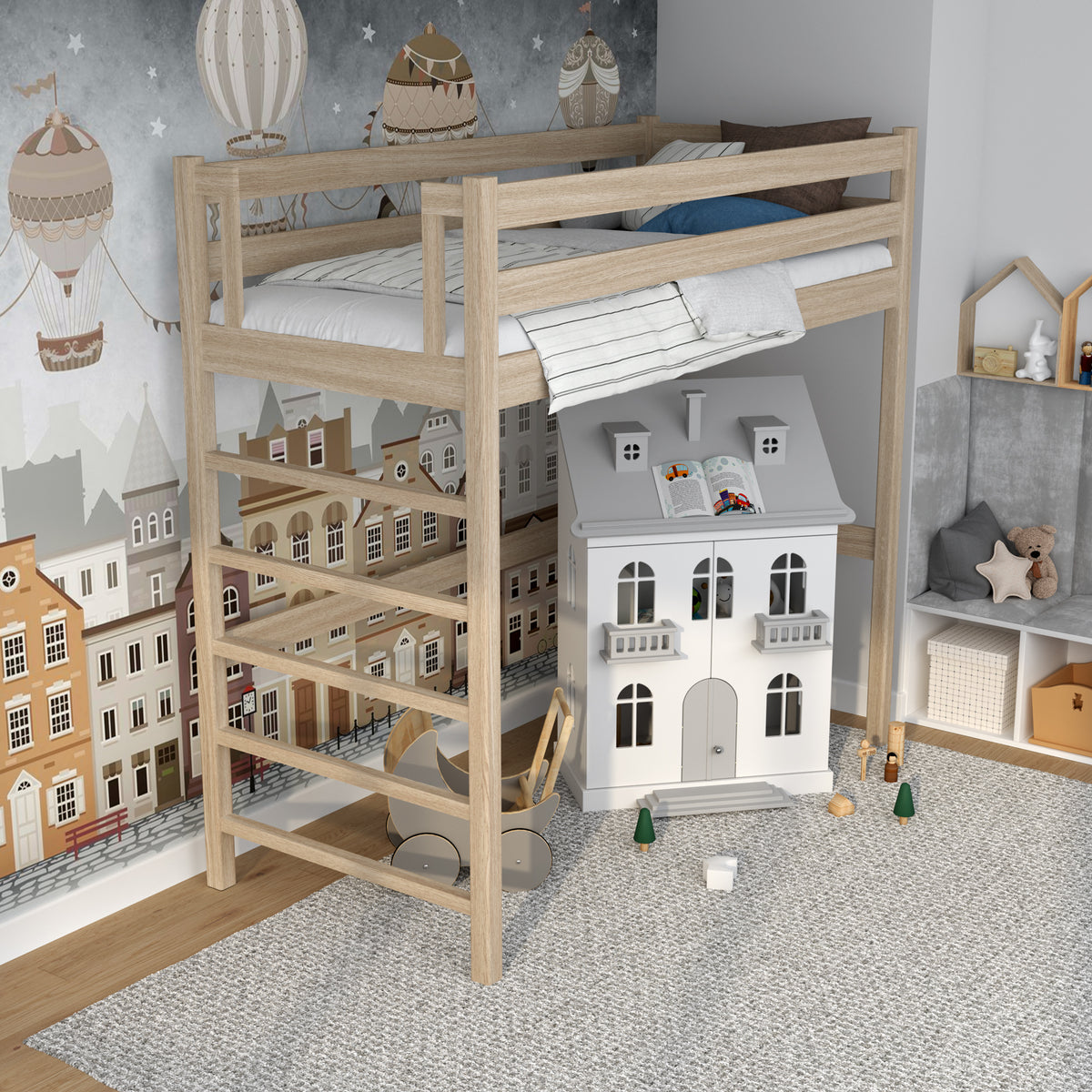 Hoogslaper gewit eiken in kinderkamer – scandi inrichting, eiken