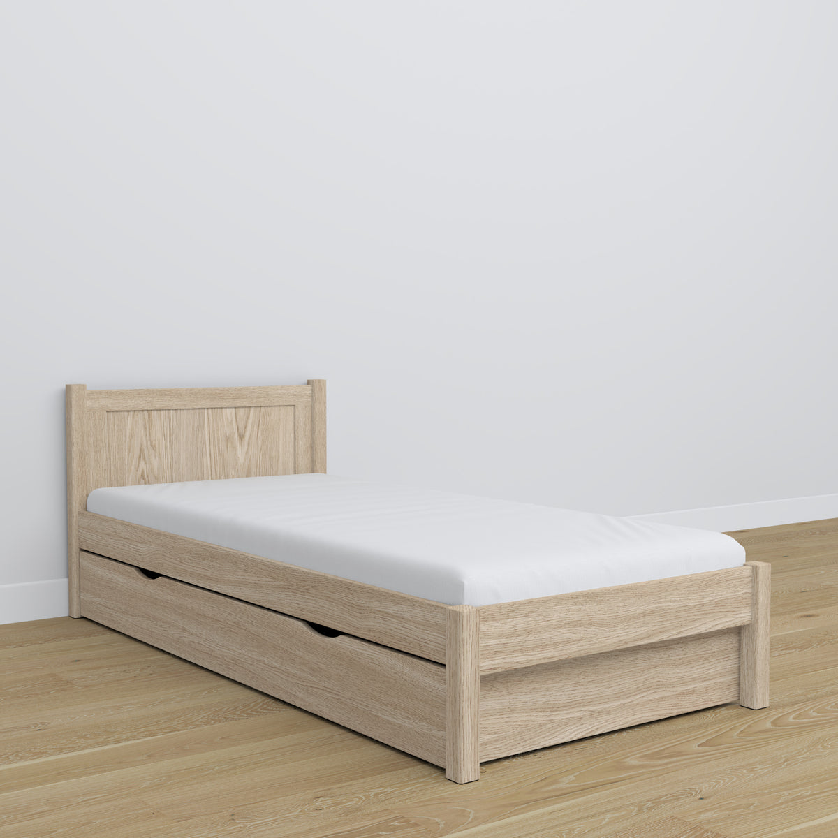 Bed met lade eikenhouten gewit eiken – kinderkamer, scandi inrichting