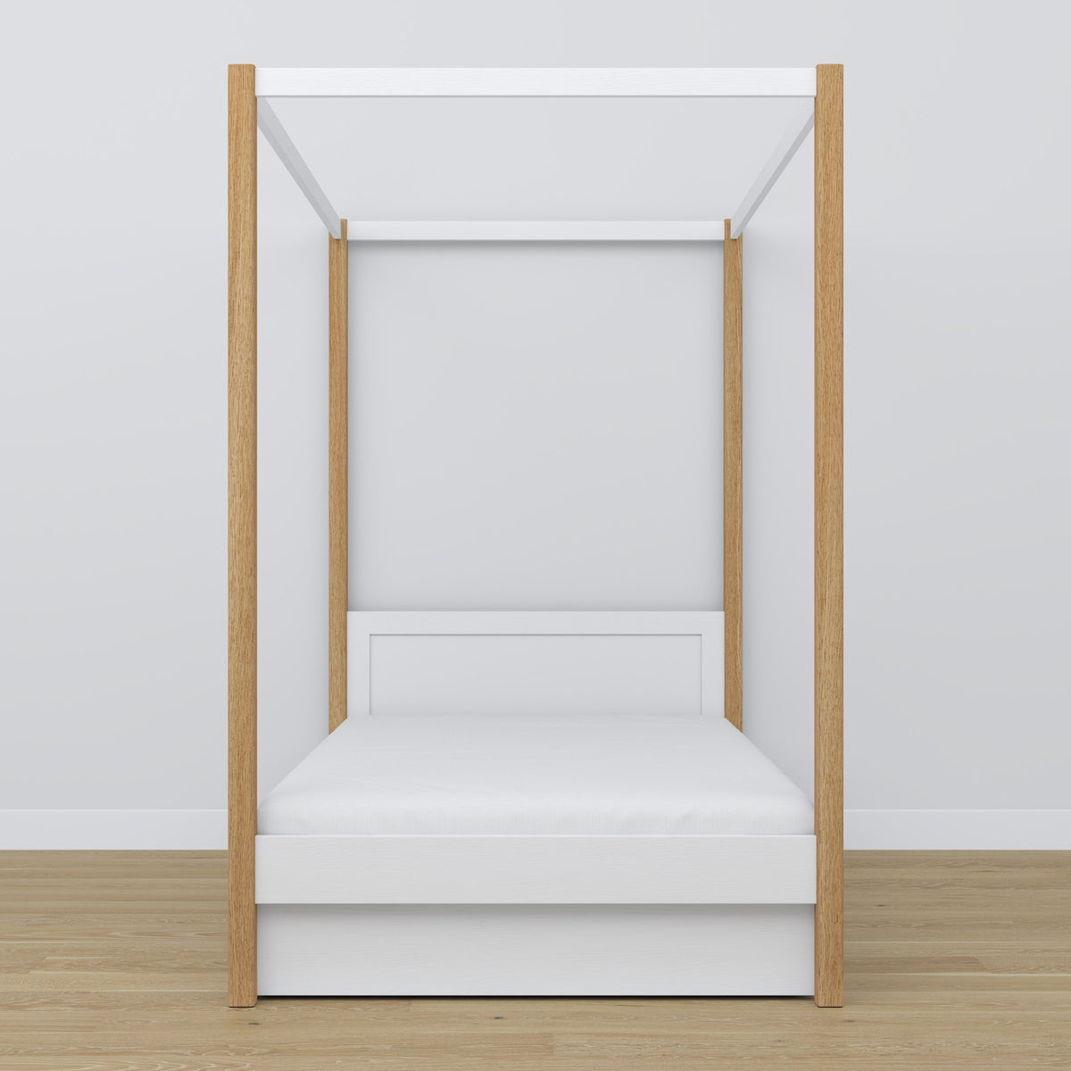 Bed wit-eiken met hemel – lade open, houten, Nizio Home