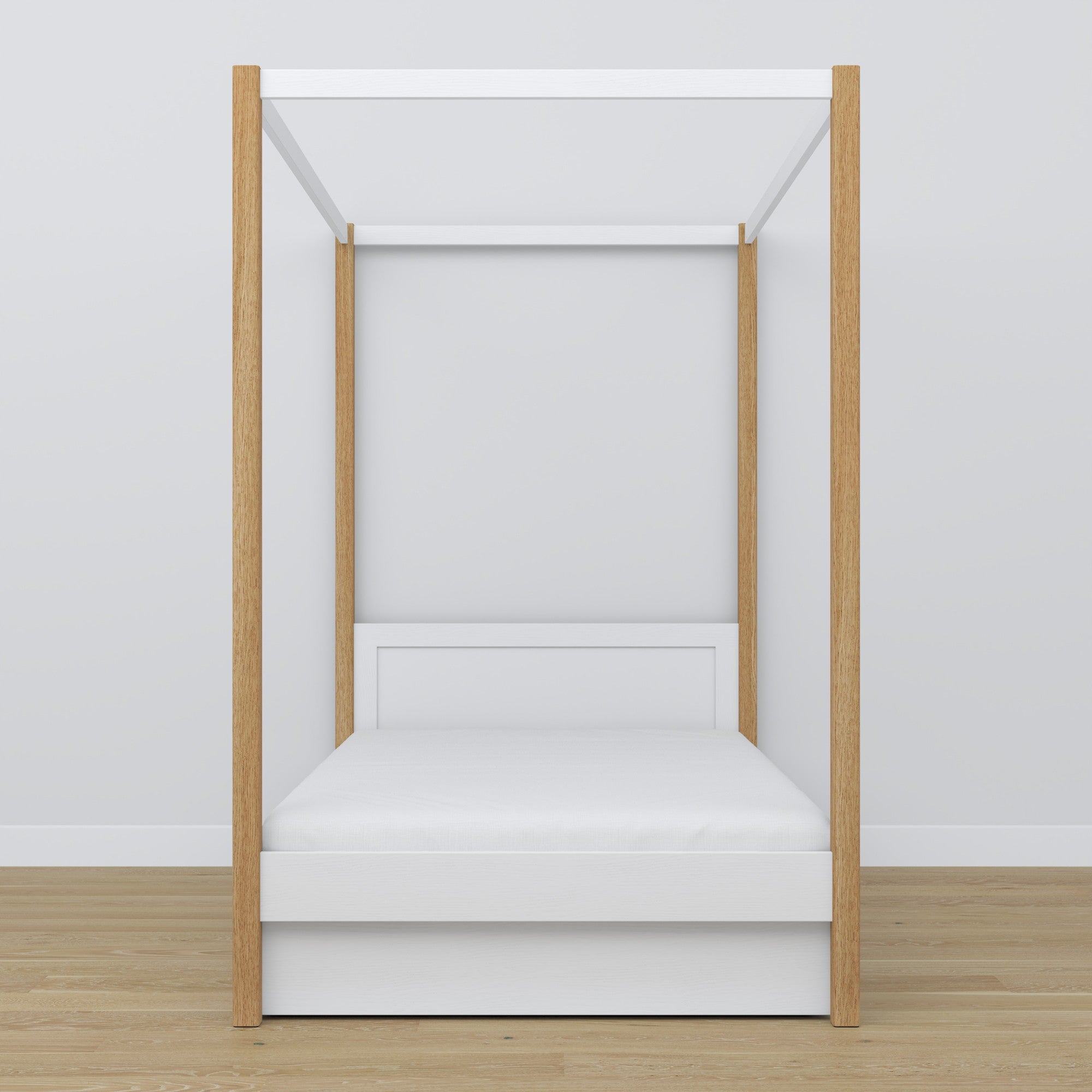 Bed wit-eiken met hemel – lade open, houten, Nizio Home