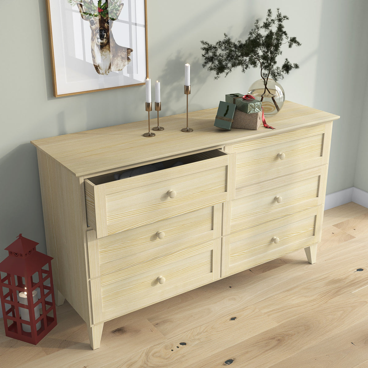 Chest of drawers 6S pine clear pine – tabletop and details, high quality by Nizio Home