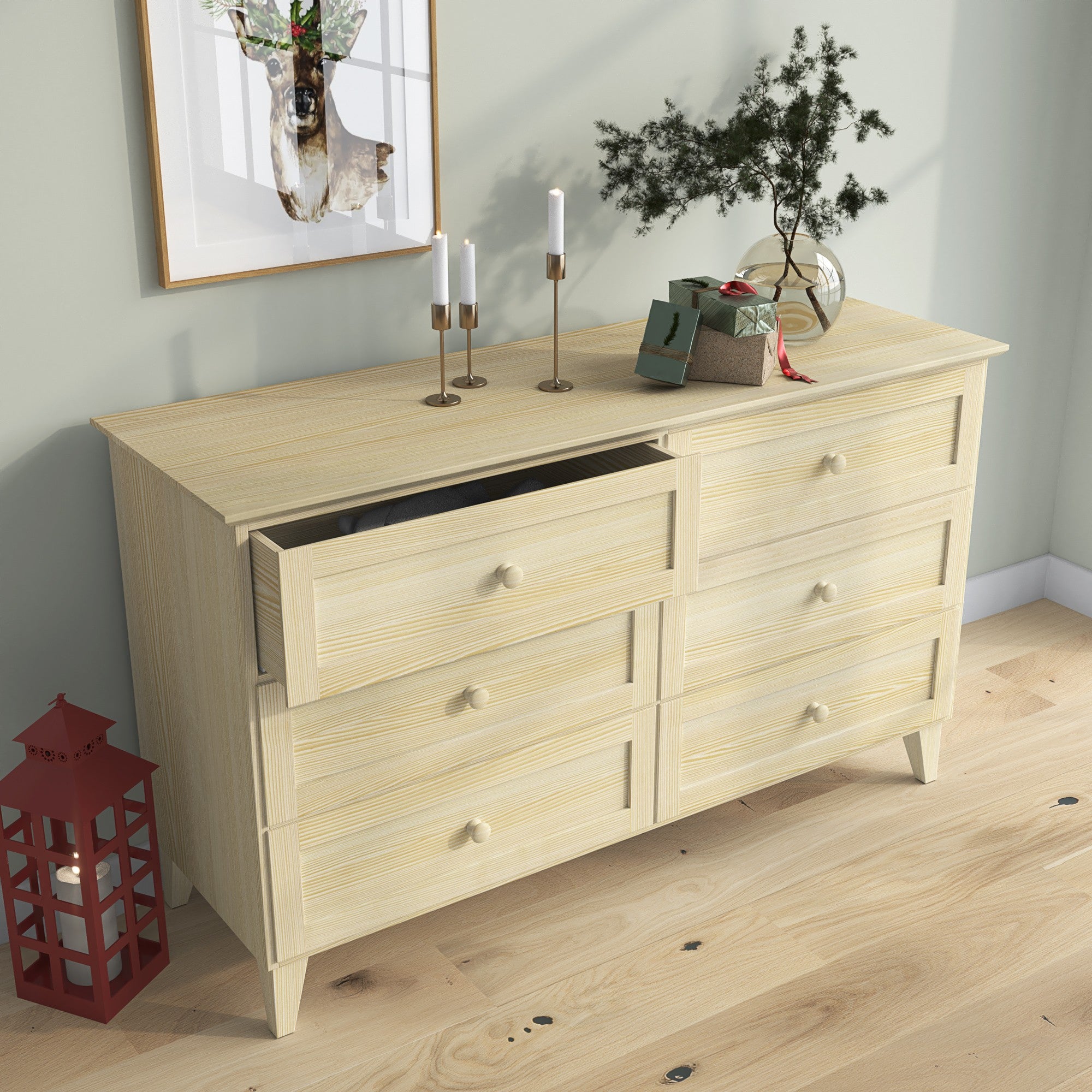 Chest of drawers 6S pine clear pine – tabletop and details, high quality by Nizio Home