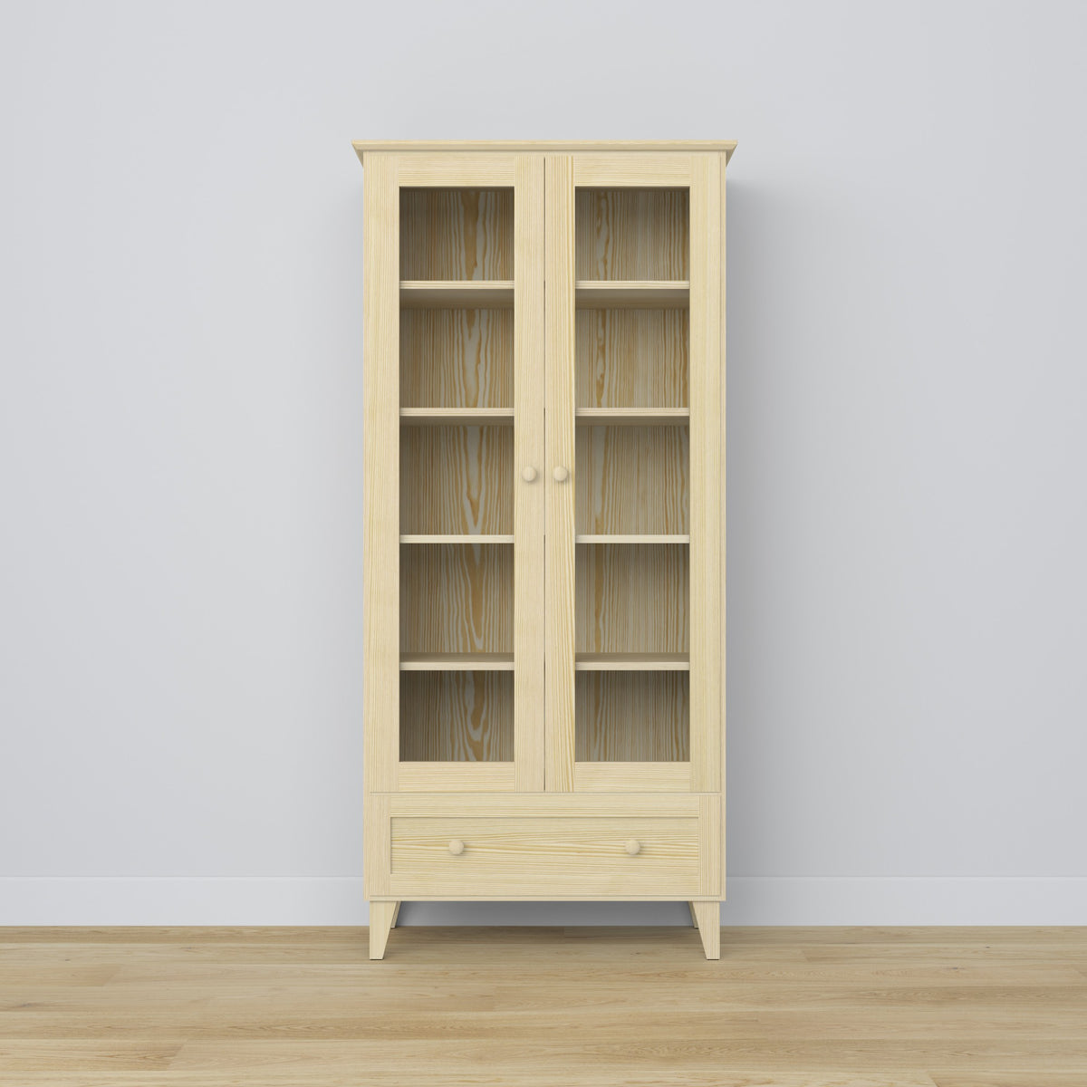 Vitrinekast met lade van grenenhout transparant grenen 90 cm – woonkamer, Scandinavische stijl Nizio