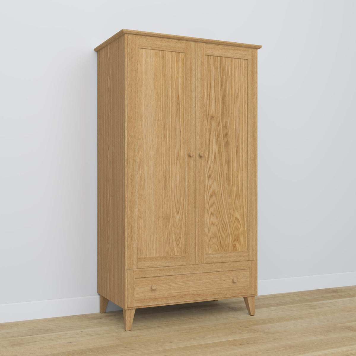 Kledingkast 2D1S eiken naturel eiken – deuren open, kledingroede en binnenste planken
