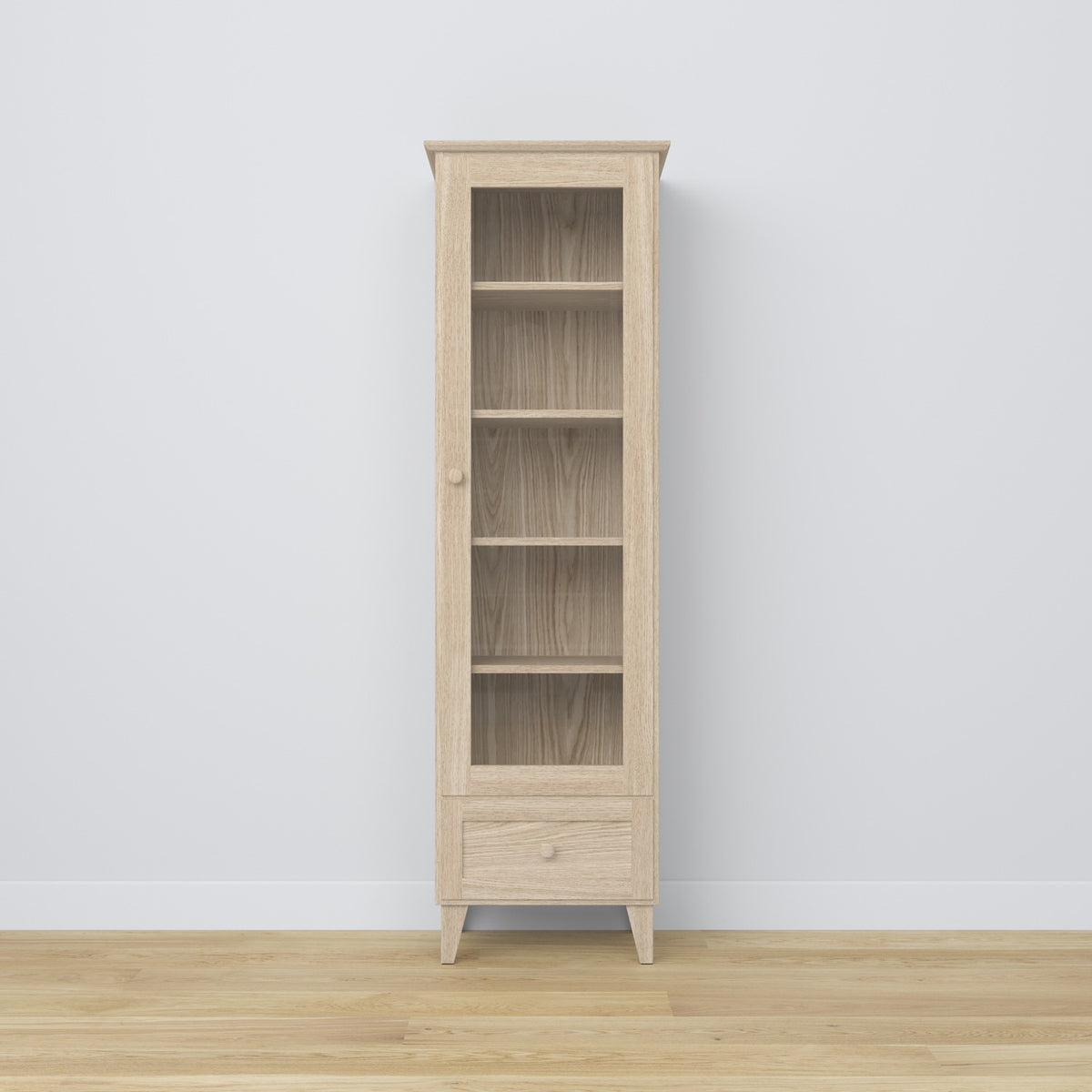 Vitrinekast met lade eikenhouten gewit eiken 57 cm – woonkamer, Scandinavische stijl Nizio