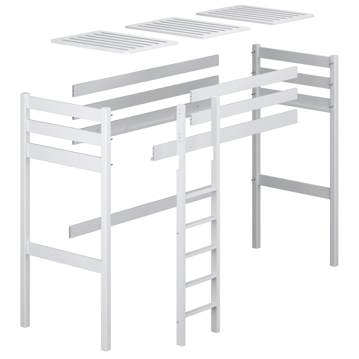 Lit mezzanine en bois pin naturel – sommier à lattes, vue de côté