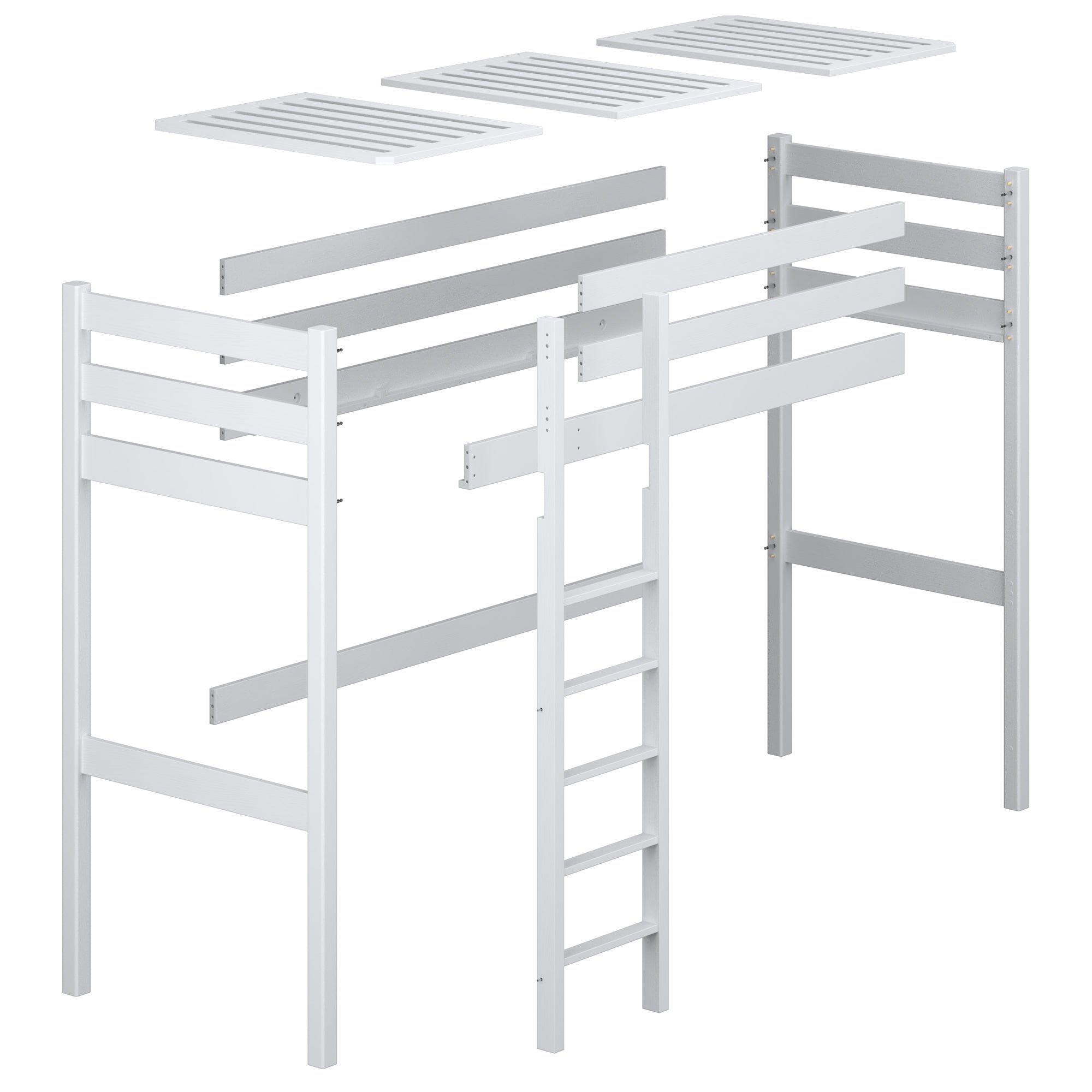 Lit mezzanine en bois pin naturel – sommier à lattes, vue de côté