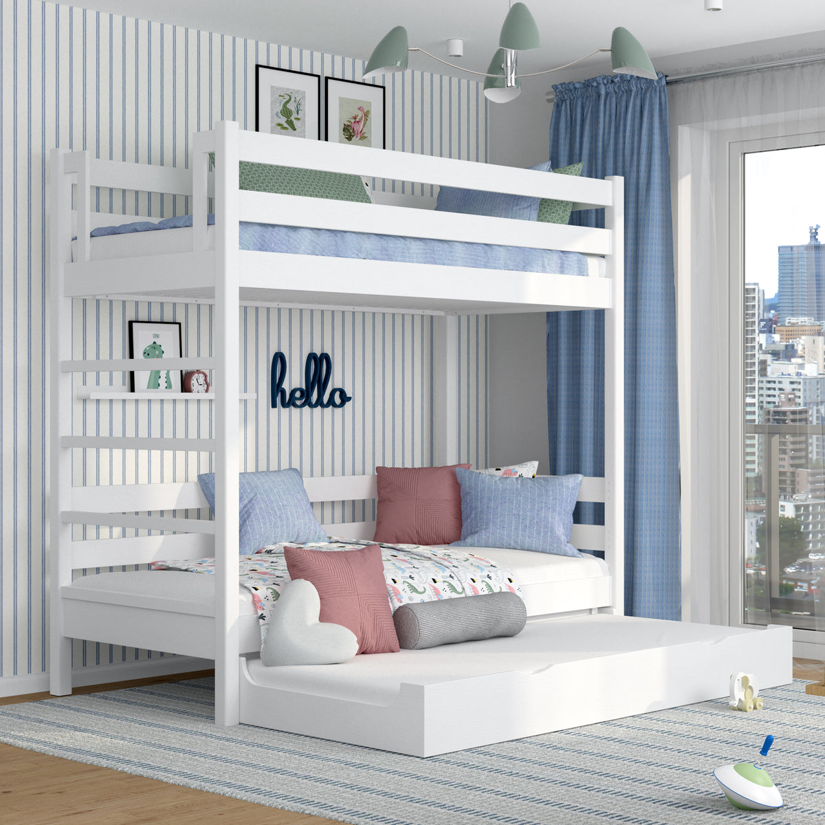White Bunk Bed for Children – Mattress Drawer, Wooden, Nizio