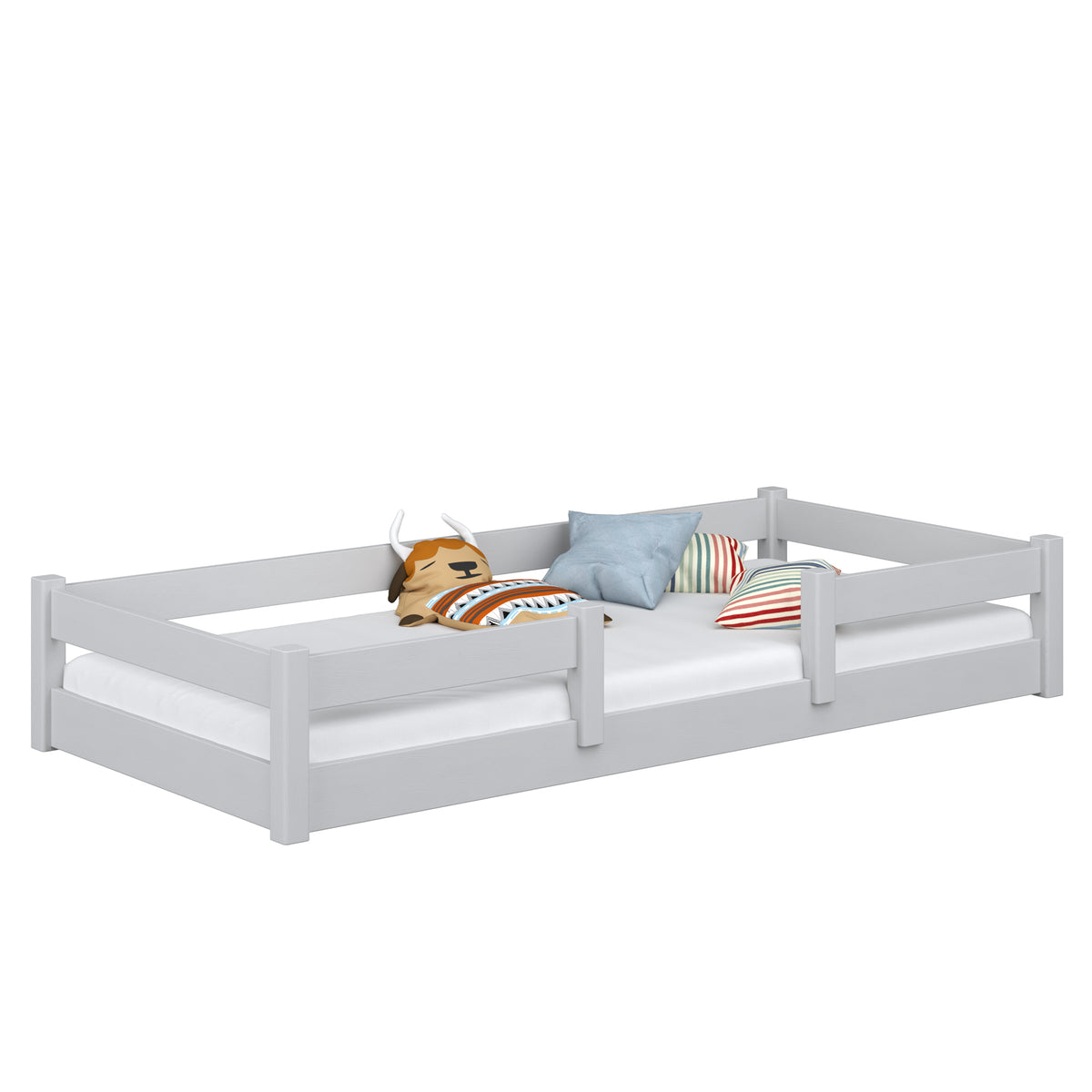 Laag bed houten grijs – slaapkamer, massief hout, Scandinavische stijl Nizio