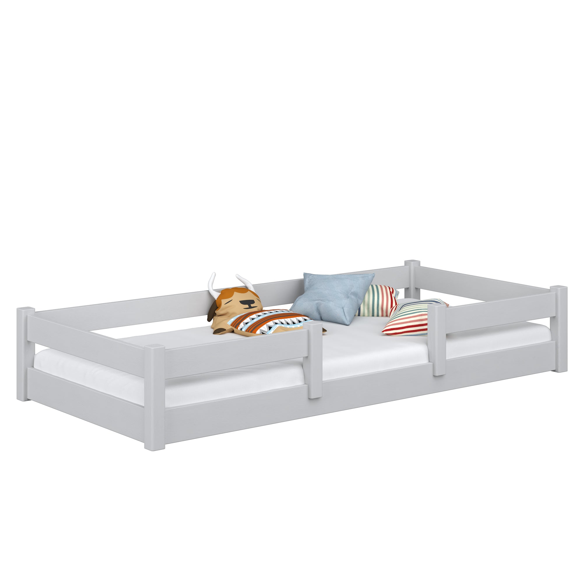 Laag bed houten grijs – slaapkamer, massief hout, Scandinavische stijl Nizio