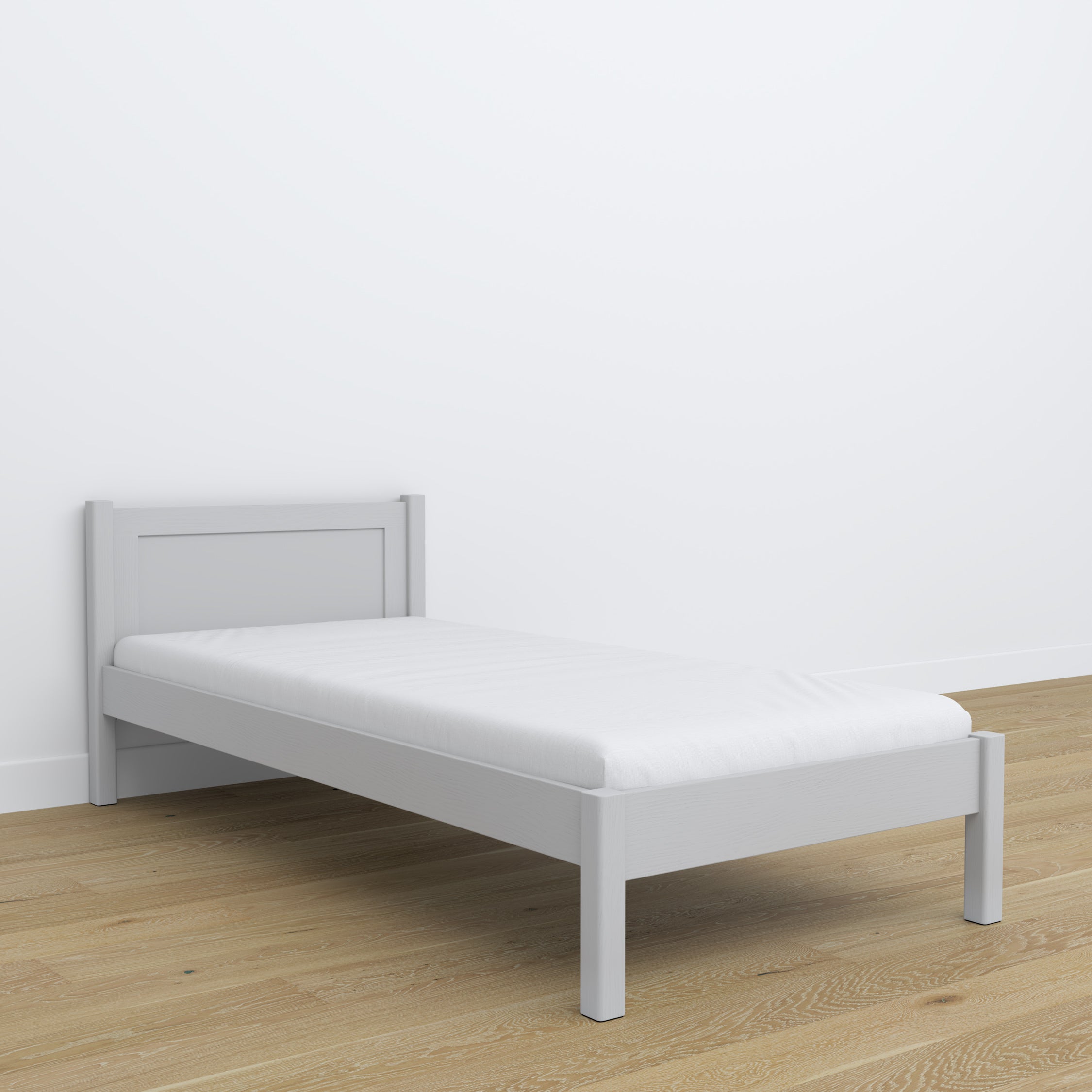 Single wooden bed grey – details of joints and wood, Nizio Home