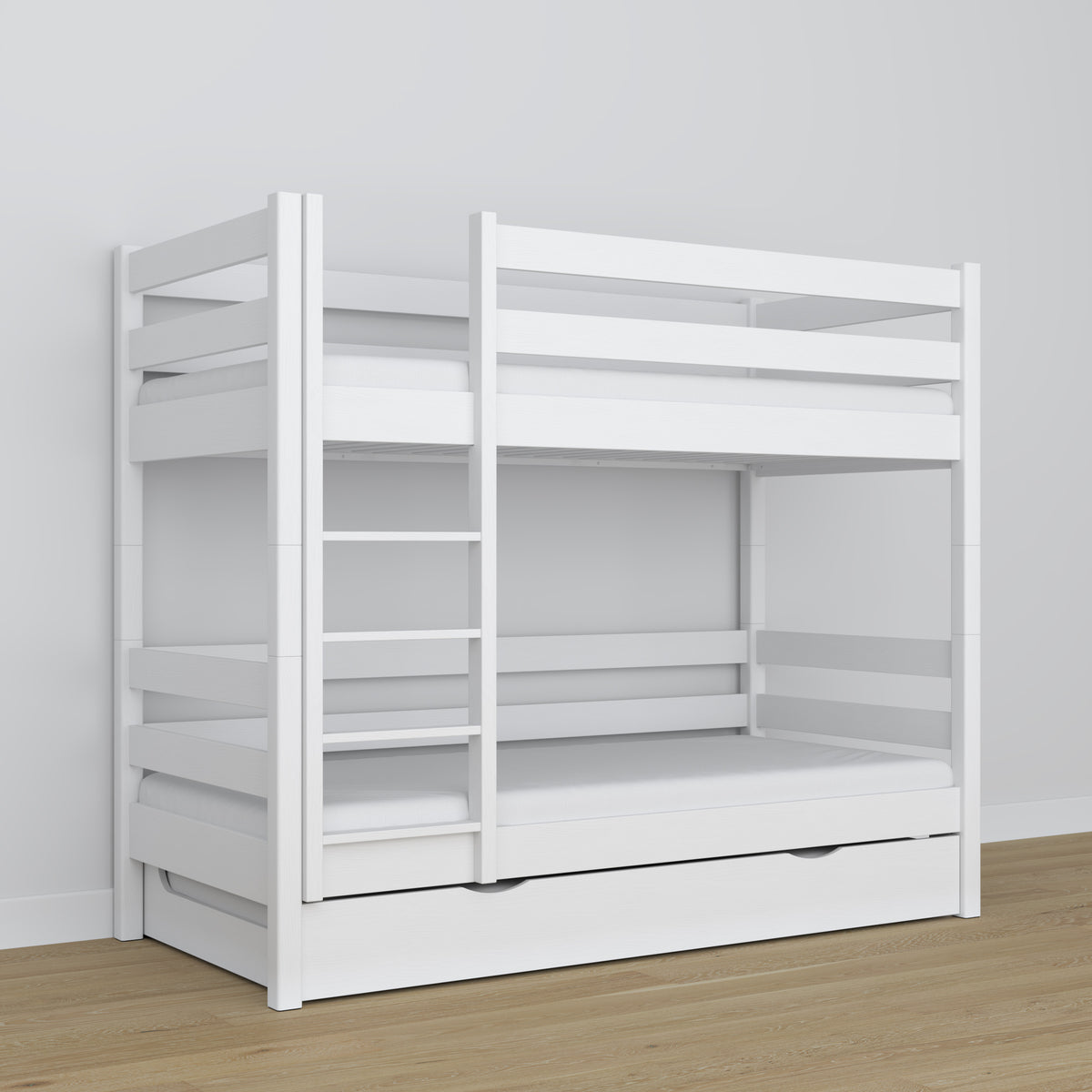 White Wooden Bunk Bed – Dimensions and Diagram with Mattress Drawer