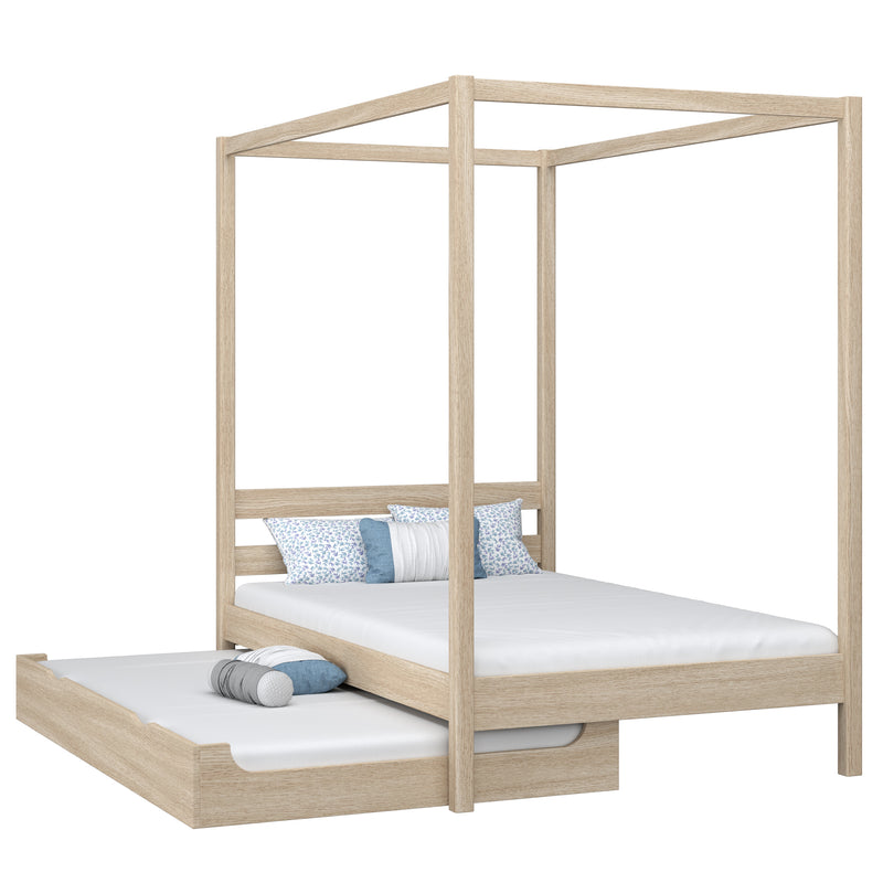Bed met hemelbed en matraslade eiken gewit eiken – kinderkamer scandi