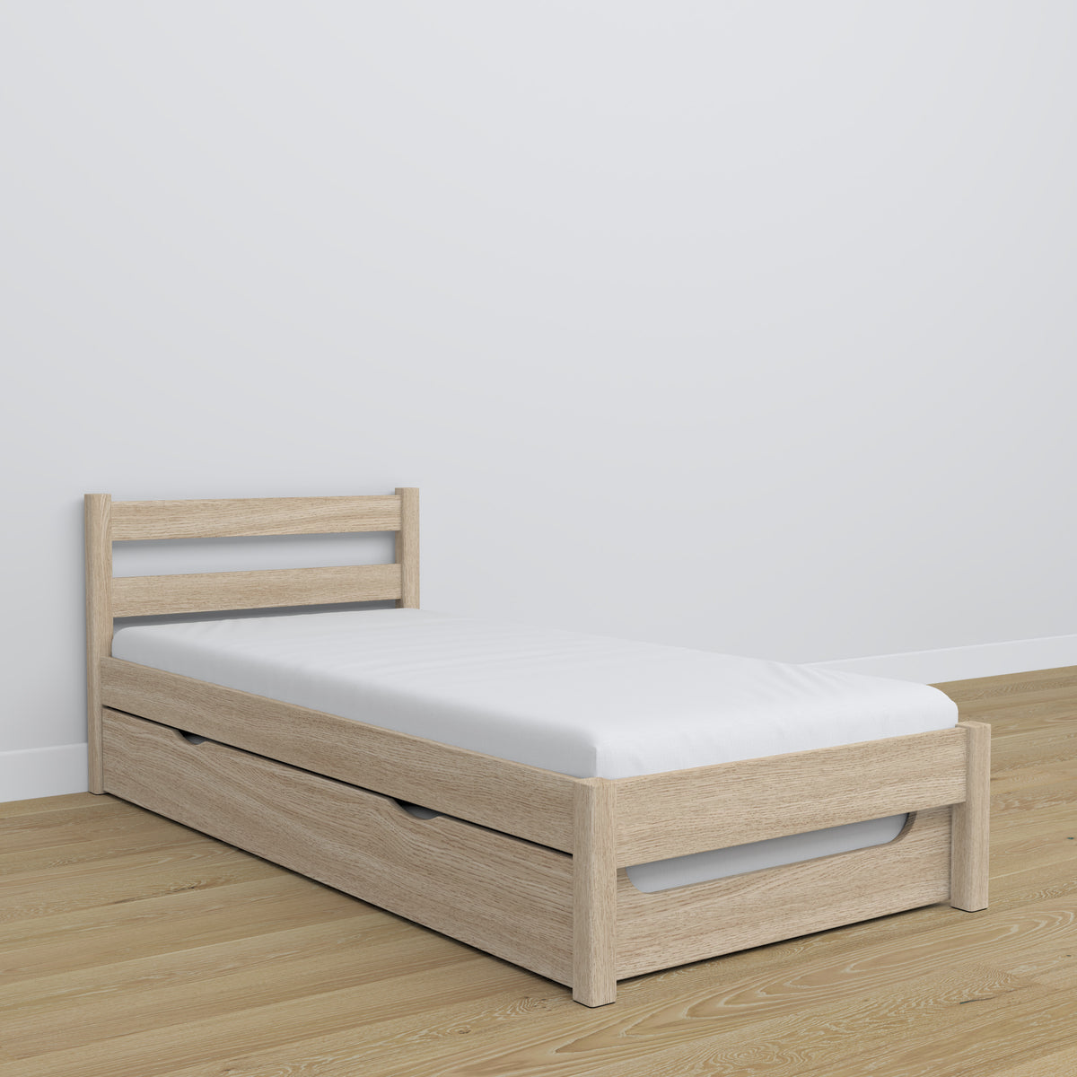 Bed met matraslade eiken gewit eiken – inrichting kinderkamer