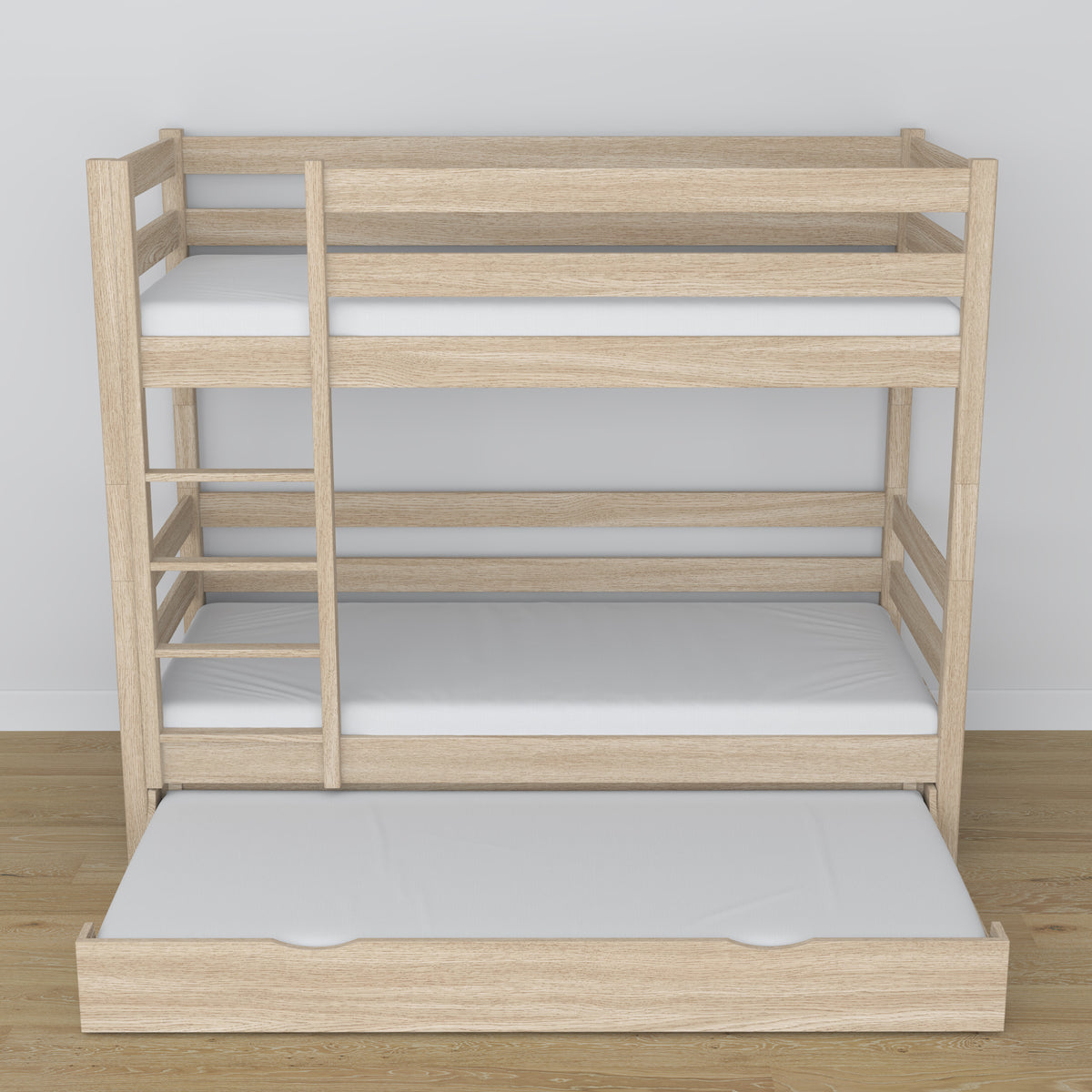 Bleached Oak Bunk Bed – Oak Slatted Frame, Mattress Drawer
