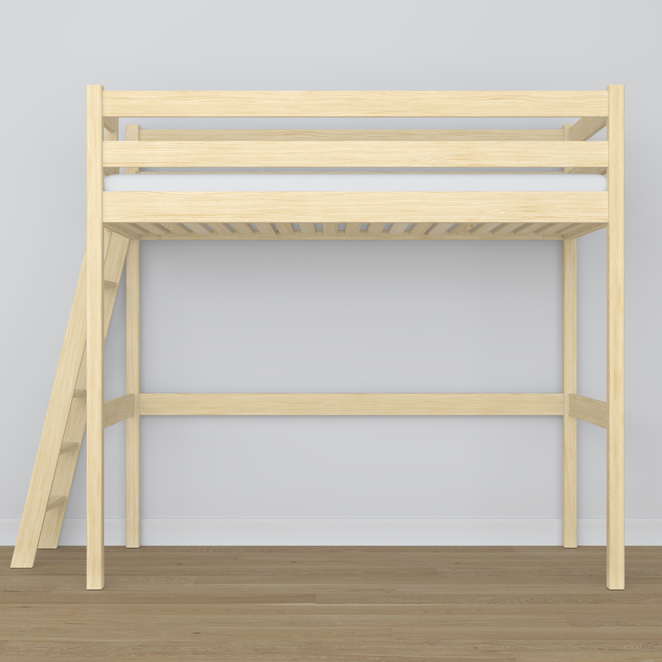Hoogslaper transparant grenen – ladder en bedhek houten, Nizio Home