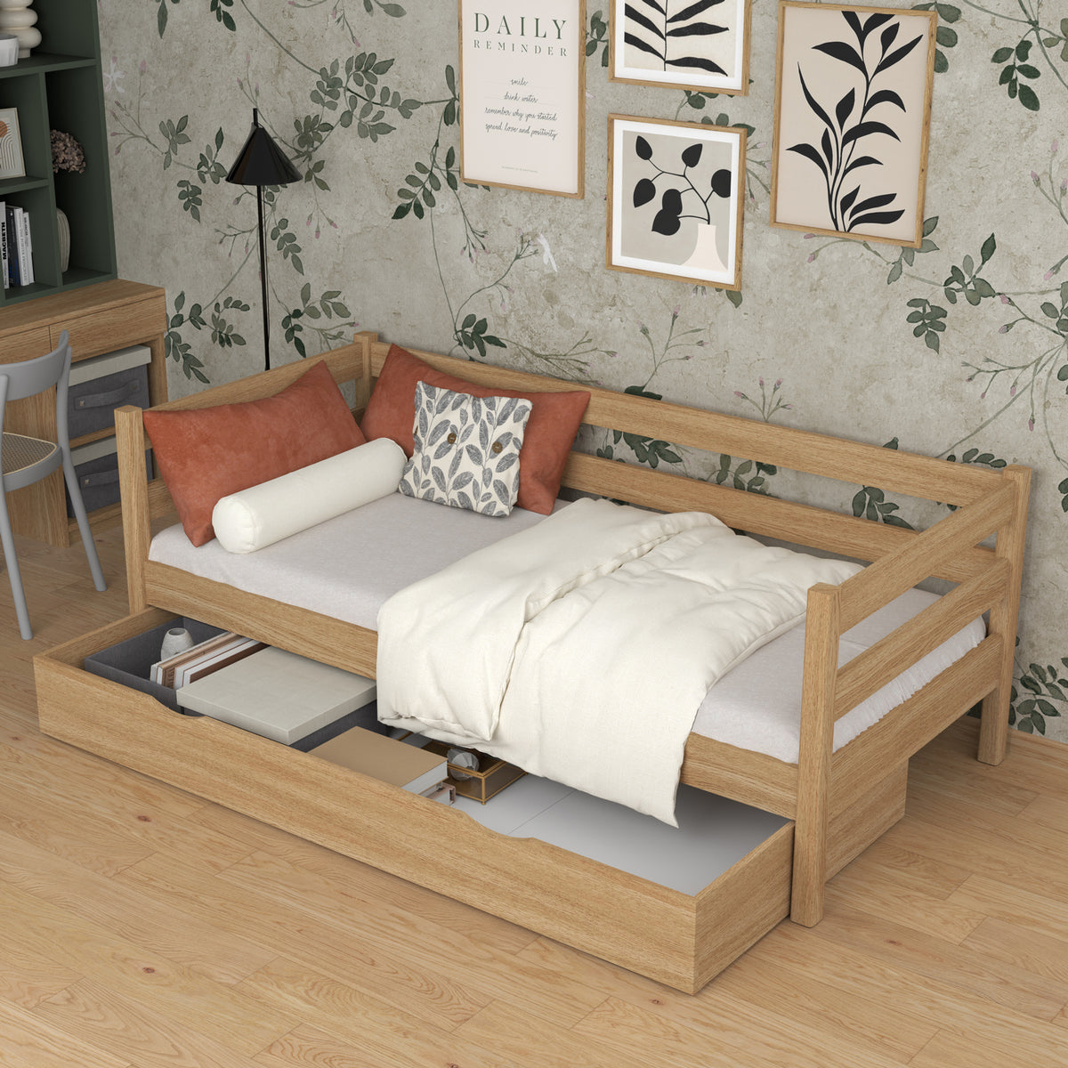 Slaapbank naturel eiken met lade – ruime bergruimte, eiken, Nizio