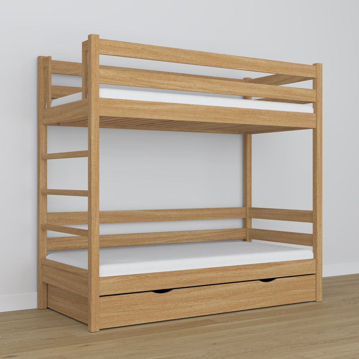 Stapelbed met lade naturel eiken van eiken – Scandinavisch design, Nizio