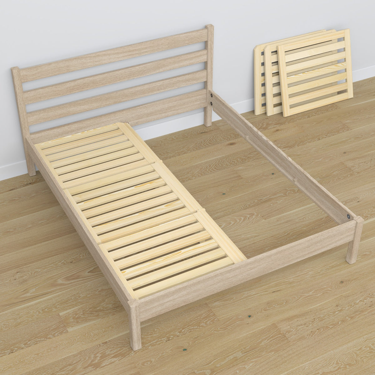 Houten tweepersoonsbed gewit eiken – afmetingen en schema, Nizio Home