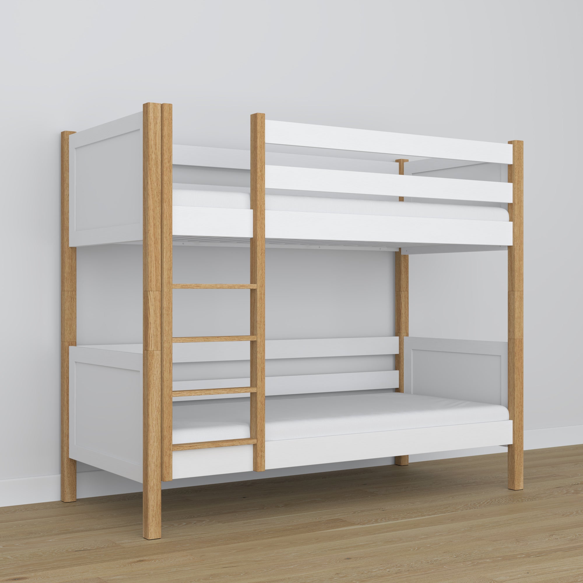 Stapelbed houten wit-eiken – twee slaapplaatsen in één, veilige constructie