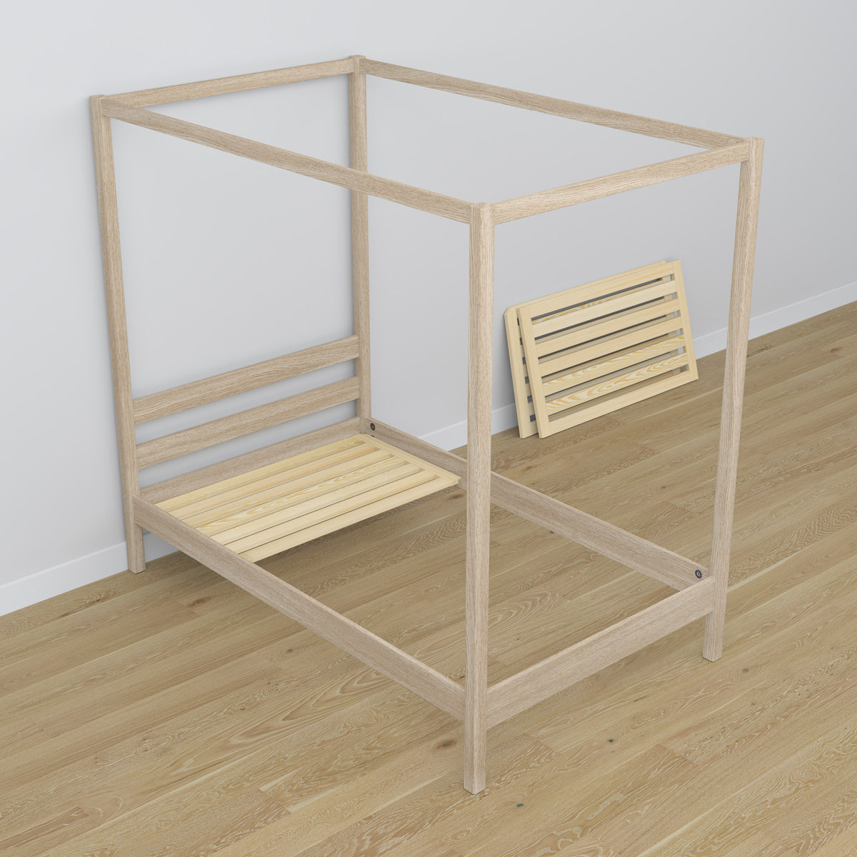 Hemelbed met lade gewit eiken van eiken – afmetingen, Nizio