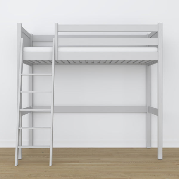 Lit mezzanine gris – échelle i barrière en bois, Nizio Home