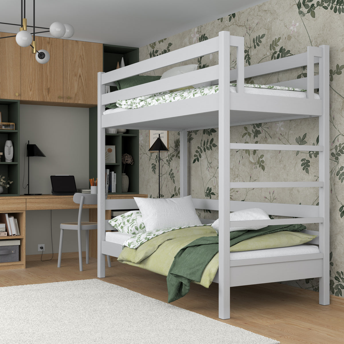 Houten stapelbed grijs – twee slaapplaatsen in één, veilige constructie