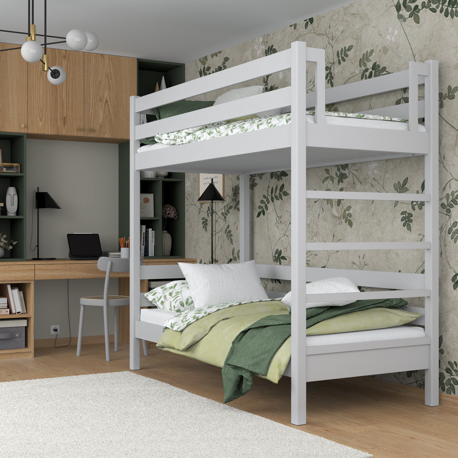 Houten stapelbed grijs – twee slaapplaatsen in één, veilige constructie