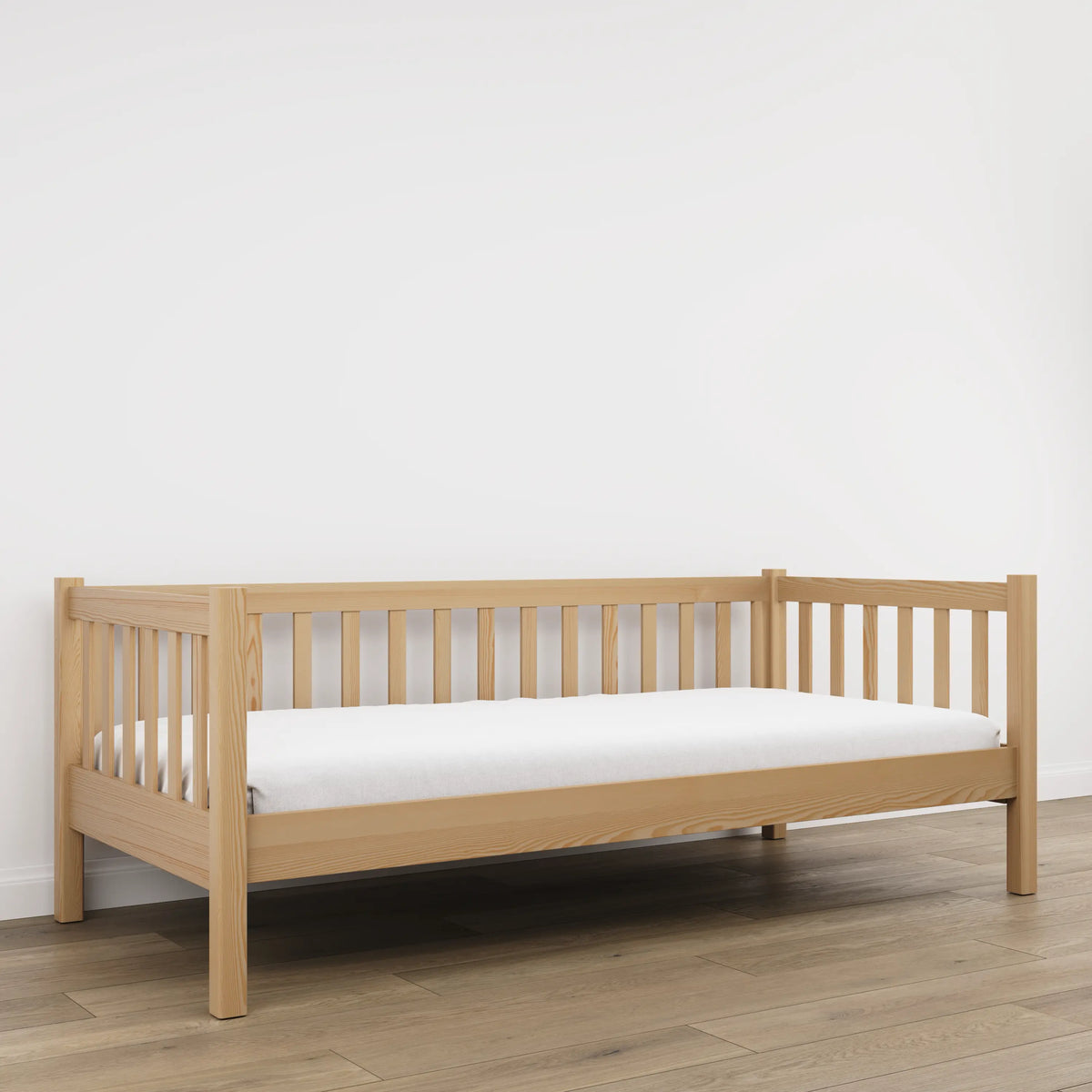 Slaapbank naturel grenen – zijbarrière houten, veiligheid voor kinderen